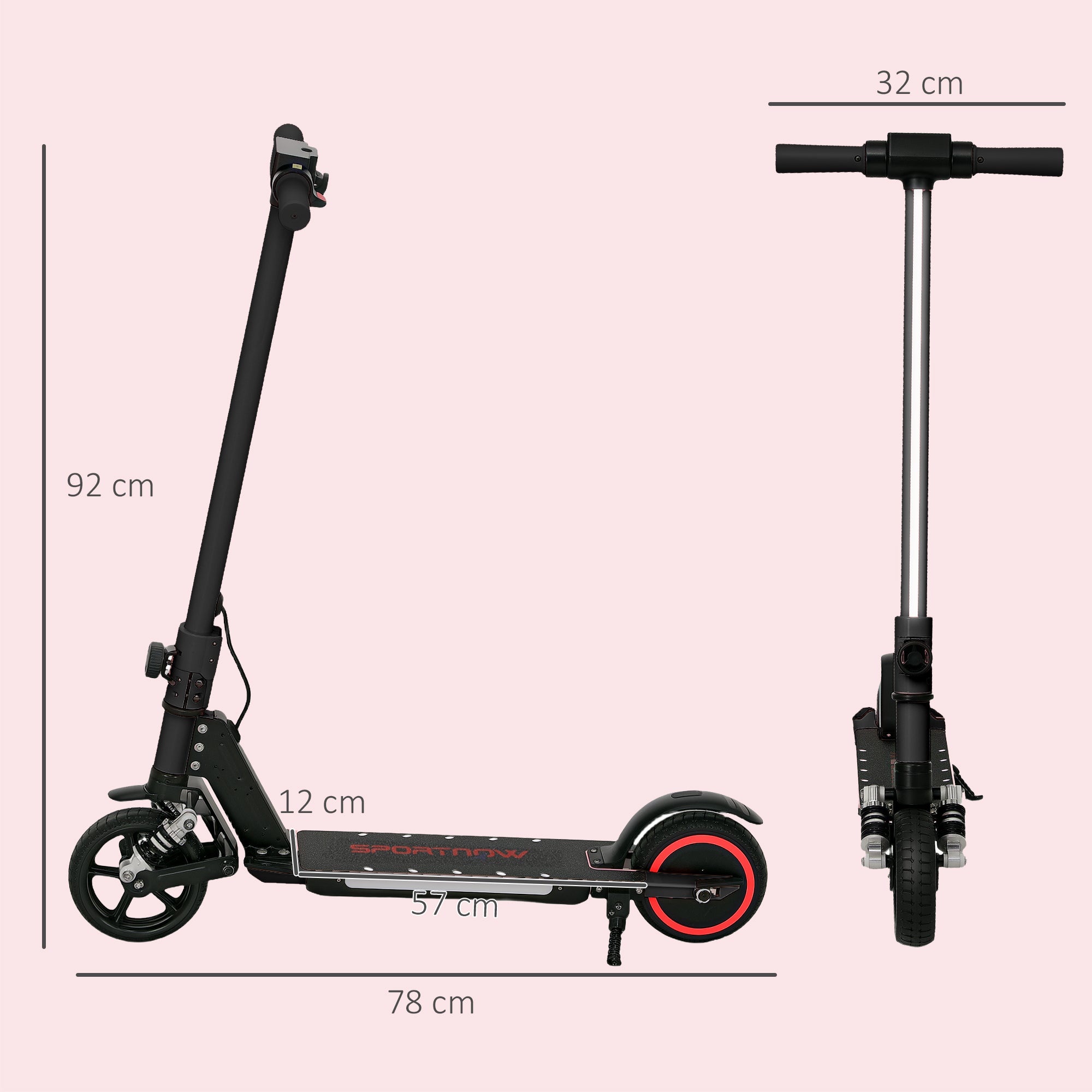 SPORTNOW Electric Scooter for Kids 6-14 Years Old, Foldable Electric Scooter for Kids, Max Speed 14 km/h Range of 6 km with Dual Brake, Colored Lights, Aluminum, Black