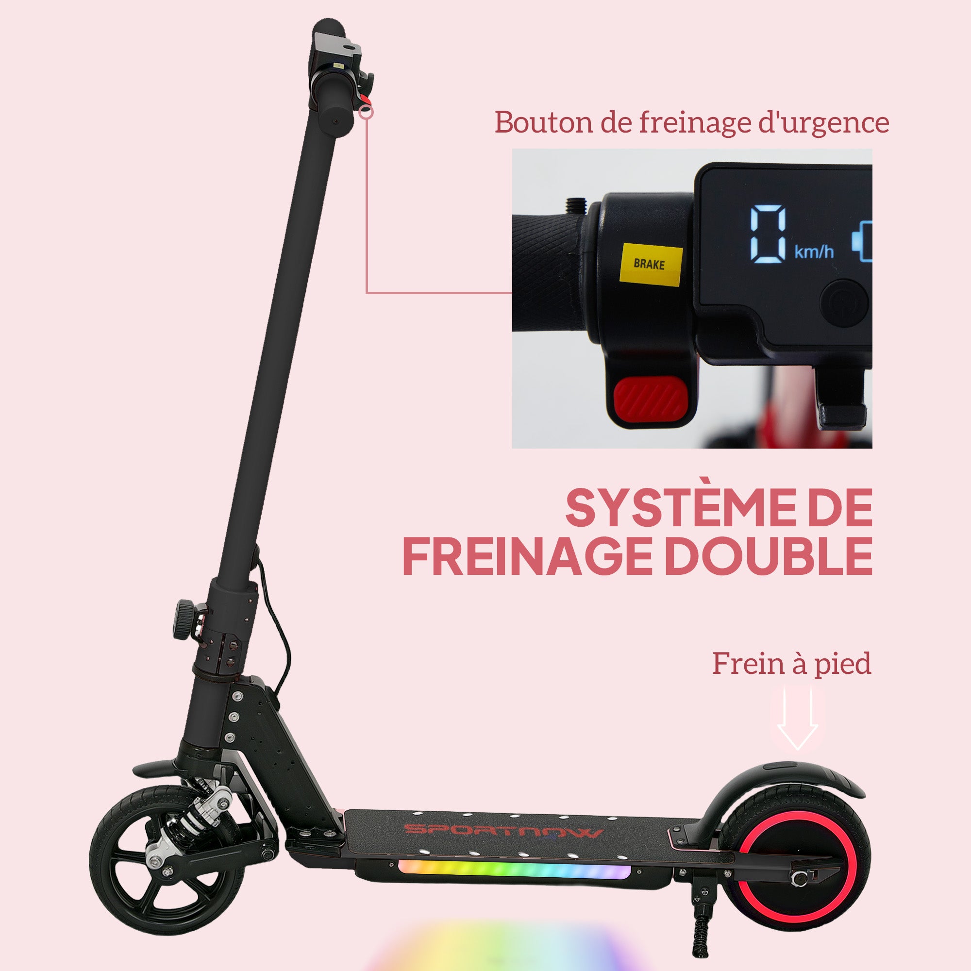 SPORTNOW Electric Scooter for Kids 6-14 Years Old, Foldable Electric Scooter for Kids, Max Speed 14 km/h Range of 6 km with Dual Brake, Colored Lights, Aluminum, Black