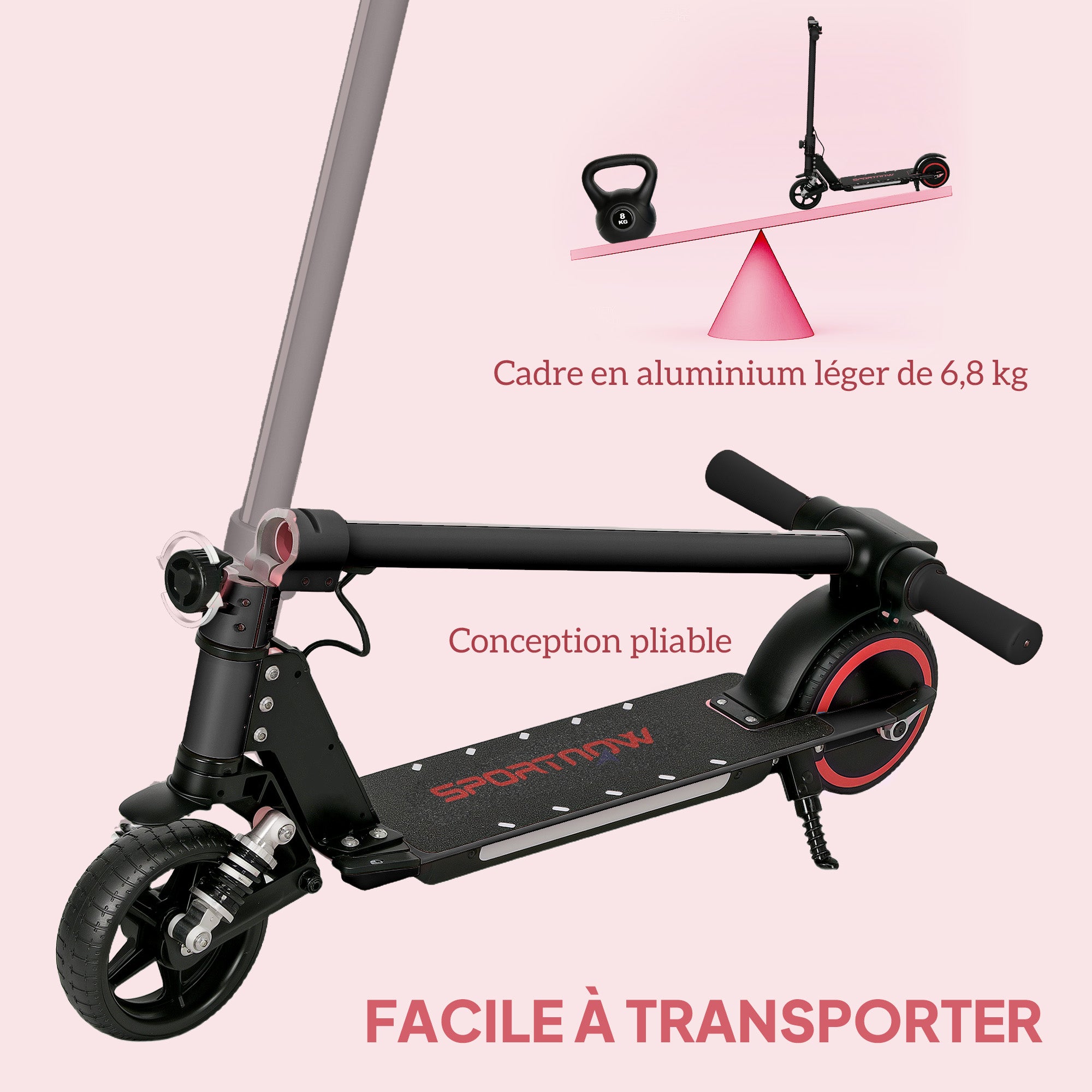 SPORTNOW Electric Scooter for Kids 6-14 Years Old, Foldable Electric Scooter for Kids, Max Speed 14 km/h Range of 6 km with Dual Brake, Colored Lights, Aluminum, Black
