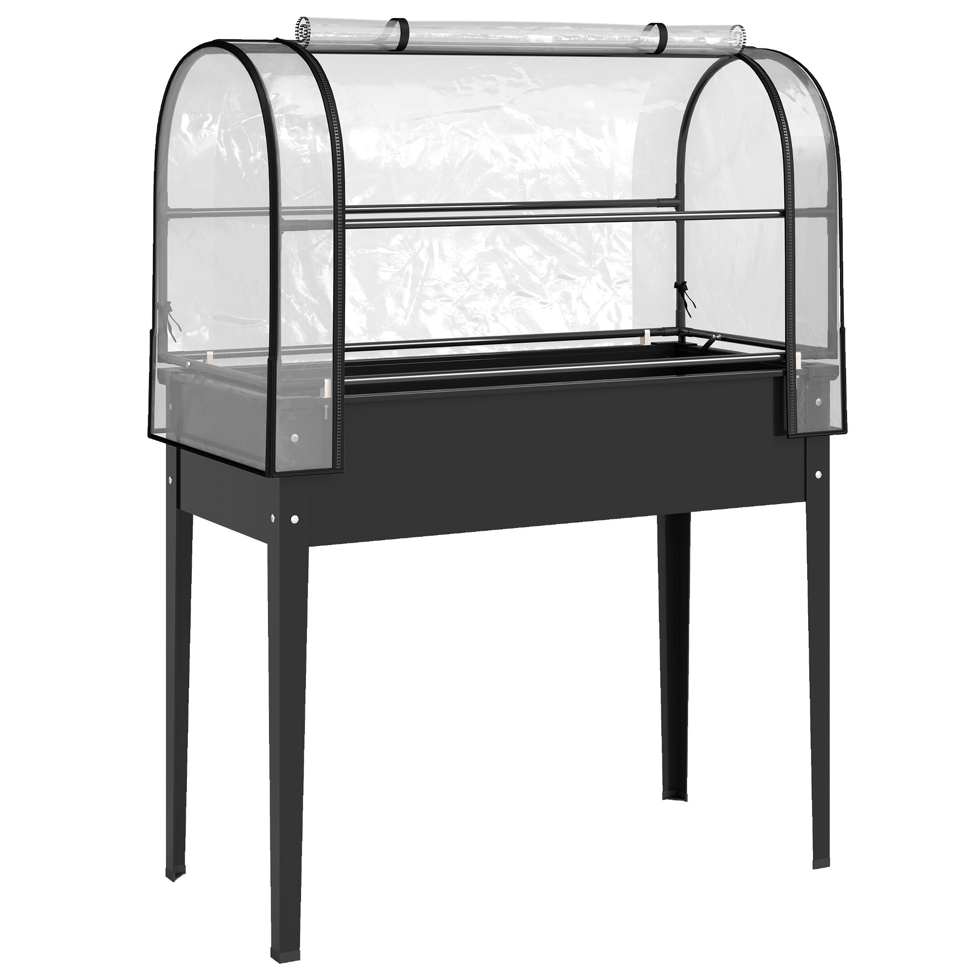 Raised Planter with Removable Greenhouse Cover, Lift-Top Planter Bed with Roll-Up Zip Door, Drainage Hole, Metal Vegetable Planter for Garden/Balcony, 39.4 x 19.3 x 53.5 in (100 x 49 x 136 cm) – Black