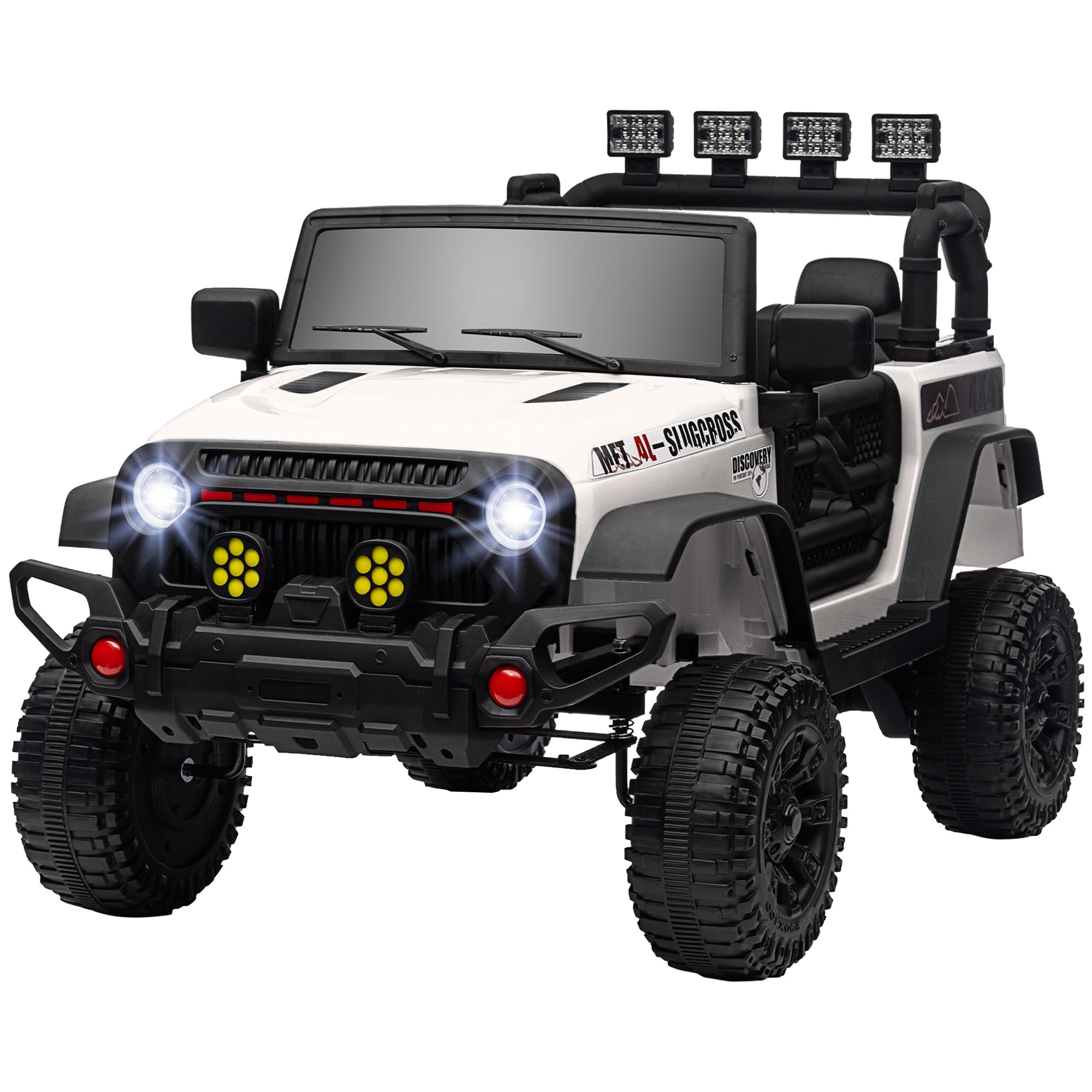 Electric Car for Children +3 Years All-Terrain Kids Electric Car with 12V Battery Remote Control Amortized Wheels Bluetooth LED Headlights Horn Music White