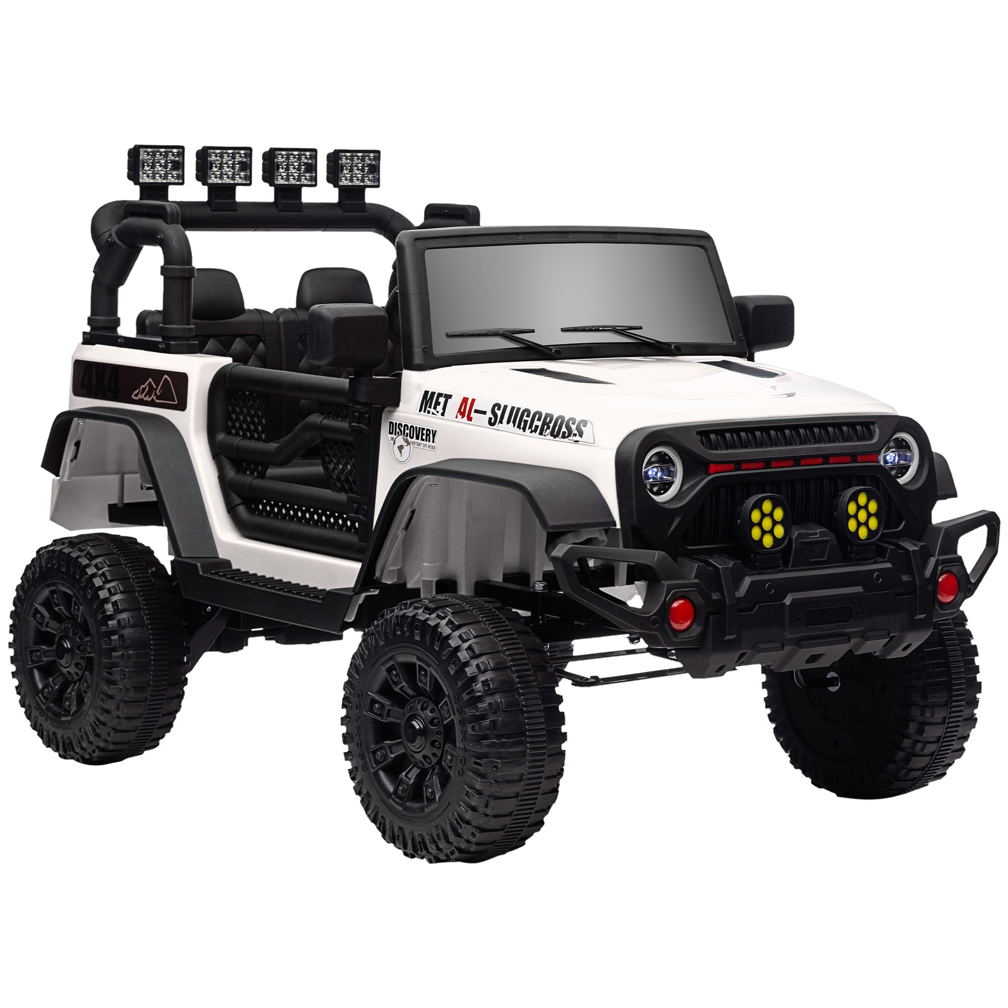 Electric Car for Children +3 Years All-Terrain Kids Electric Car with 12V Battery Remote Control Amortized Wheels Bluetooth LED Headlights Horn Music White