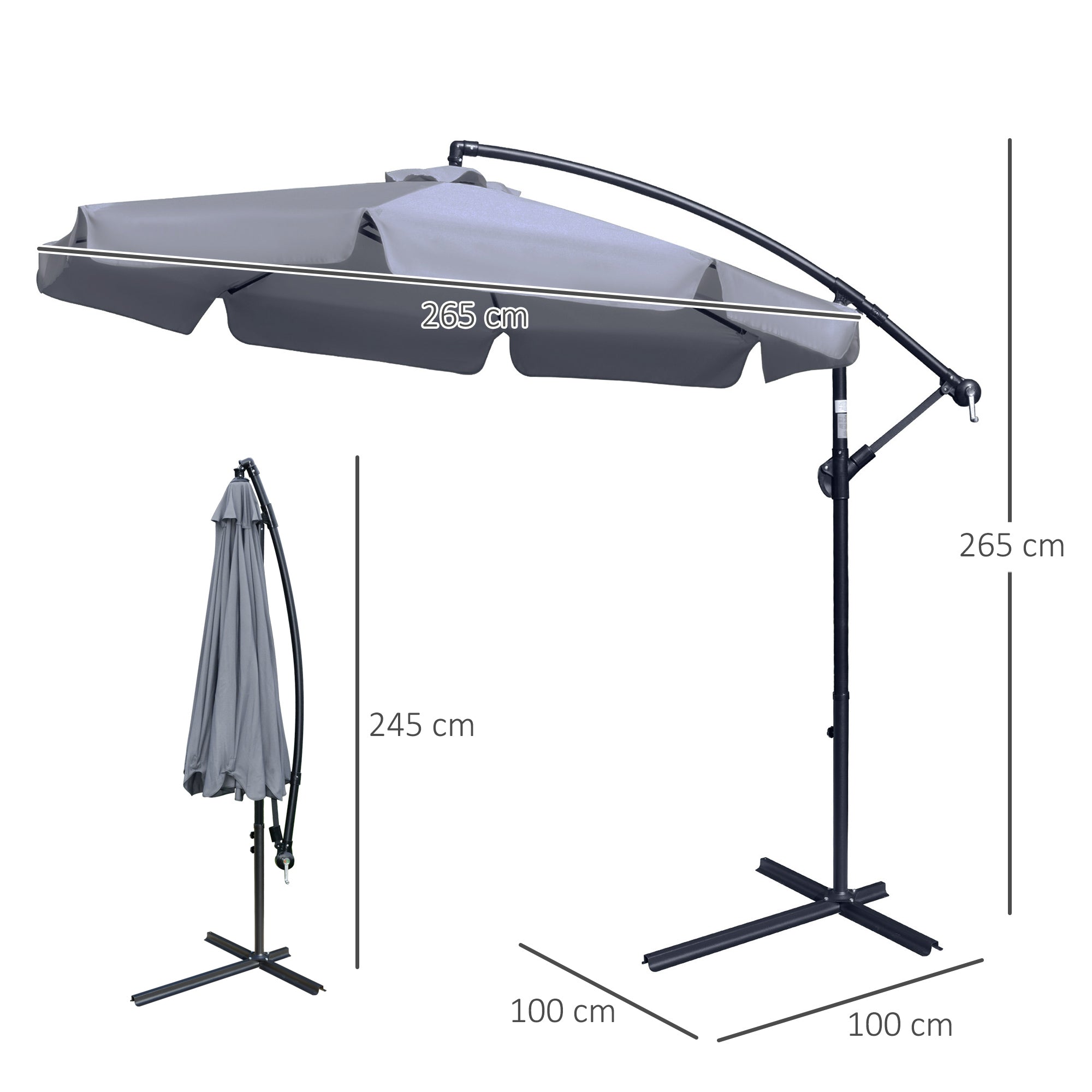 Offset Garden Umbrella 2.7x2.7m with Adjustable Canopy, Cross Base, Air Vents, Crank, Tilted Patio Umbrella in Metal and Polyester, for Yard Terrace, Dark Gray