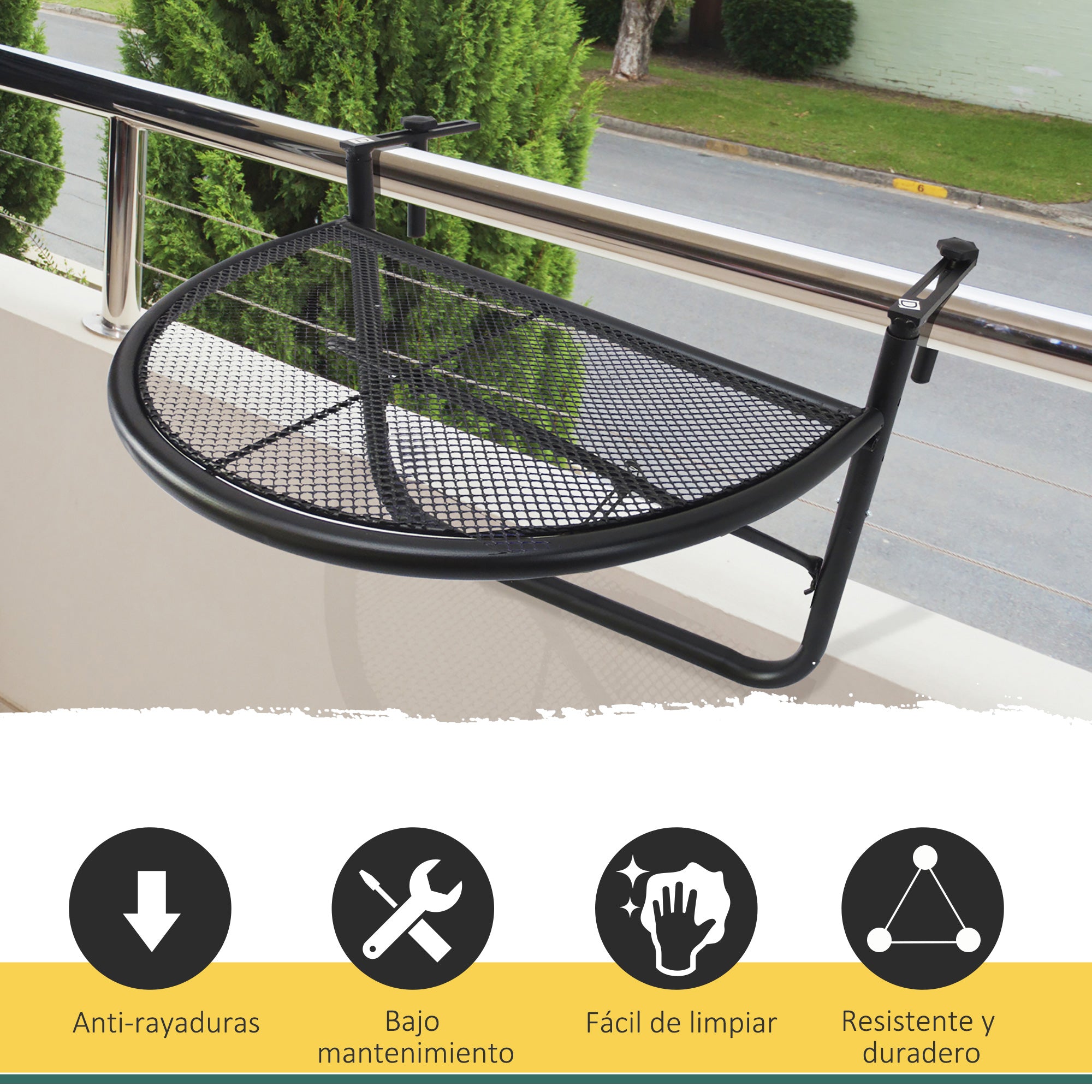 Semicircular Balcony Hanging Table 60x45x50 cm Adjustable in Height Simple and Convenient for Balcony Railing Terrace Patio