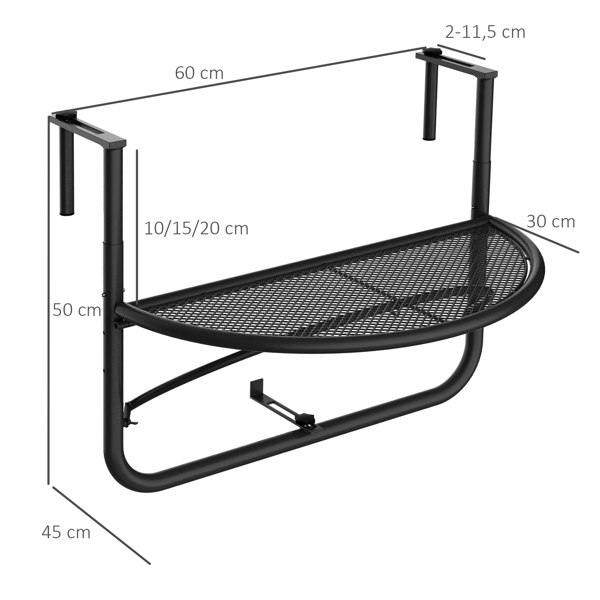 Semicircular Balcony Hanging Table 60x45x50 cm Adjustable in Height Simple and Convenient for Balcony Railing Terrace Patio