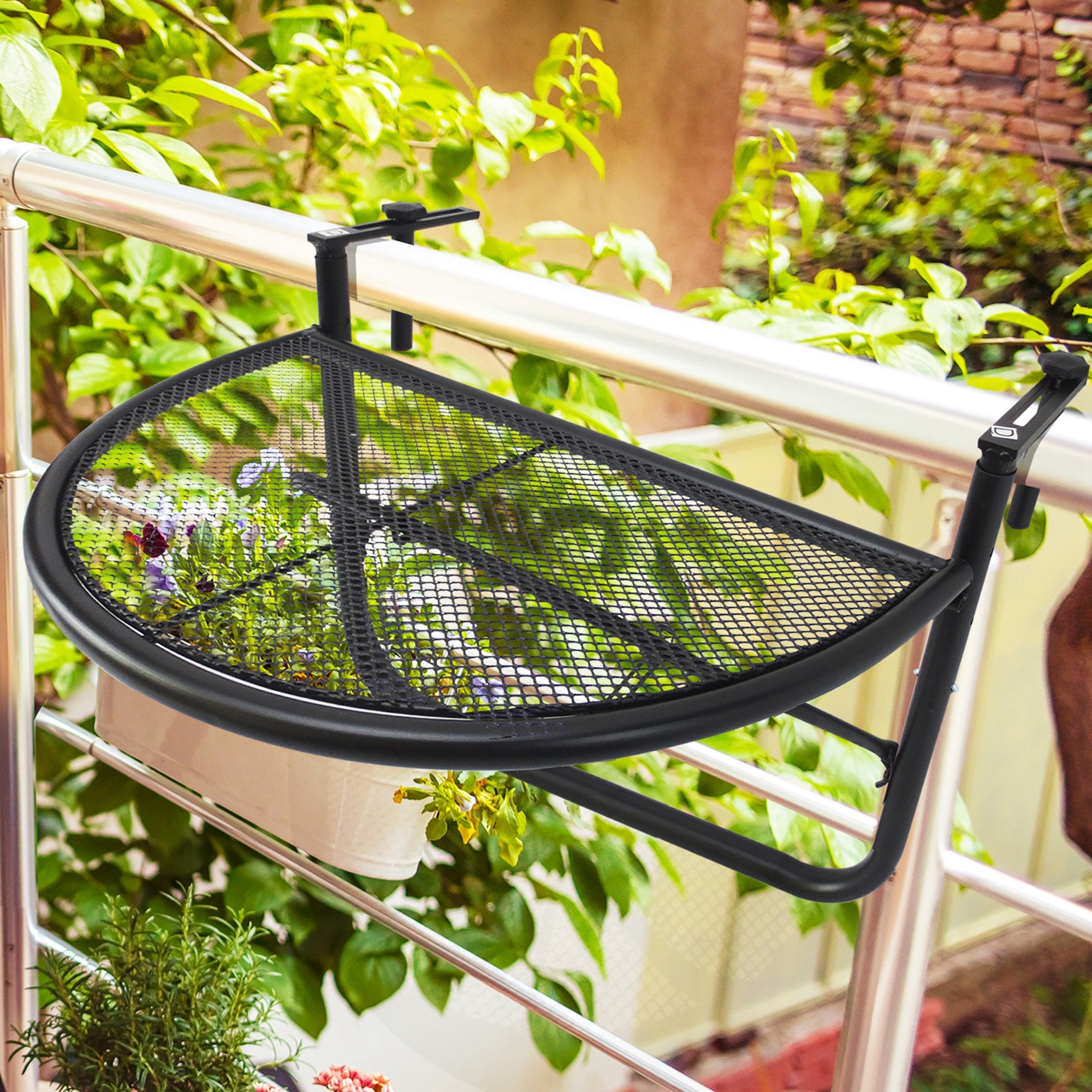 Semicircular Balcony Hanging Table 60x45x50 cm Adjustable in Height Simple and Convenient for Balcony Railing Terrace Patio