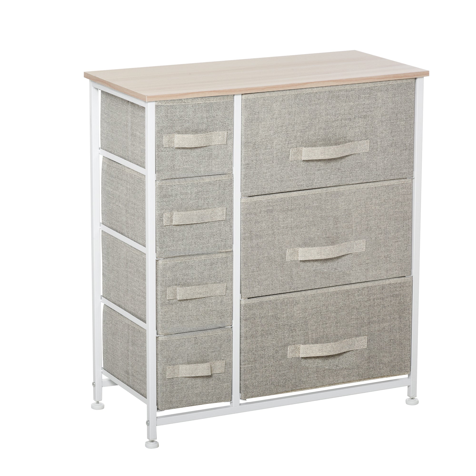 Drawer Cabinet Storage Cabinet with Foldable 7 Fabric Drawers Metal Frame + Wood + Non-Woven Fabric Light Grey 63.5 x 30 x 71 cm