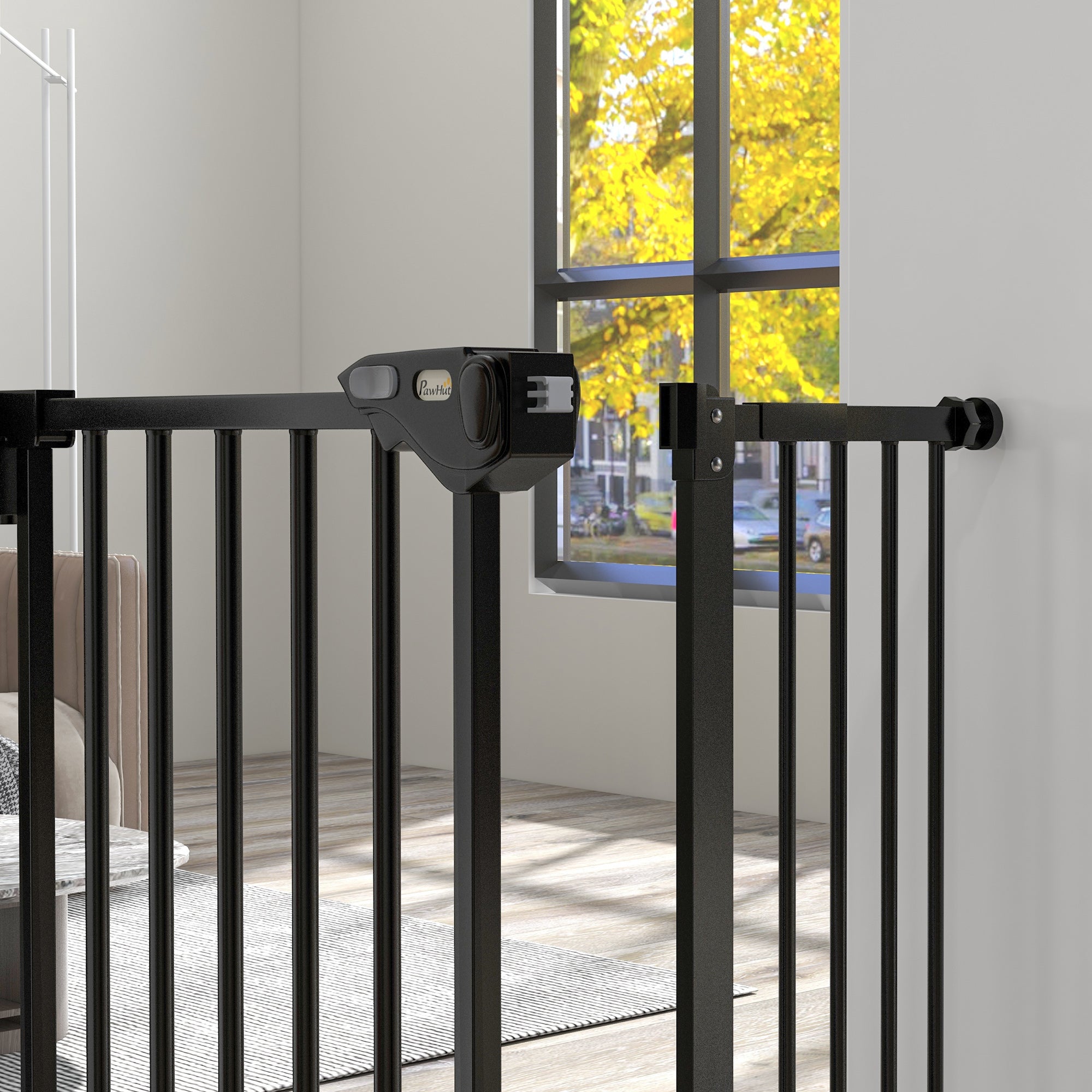 Door Safety Gate Stair Safety Gate with 14 cm Extension Door Gate without Drilling Staircase Gate for Widths 74-94 cm Swivelable on Both Sides Metal Black
