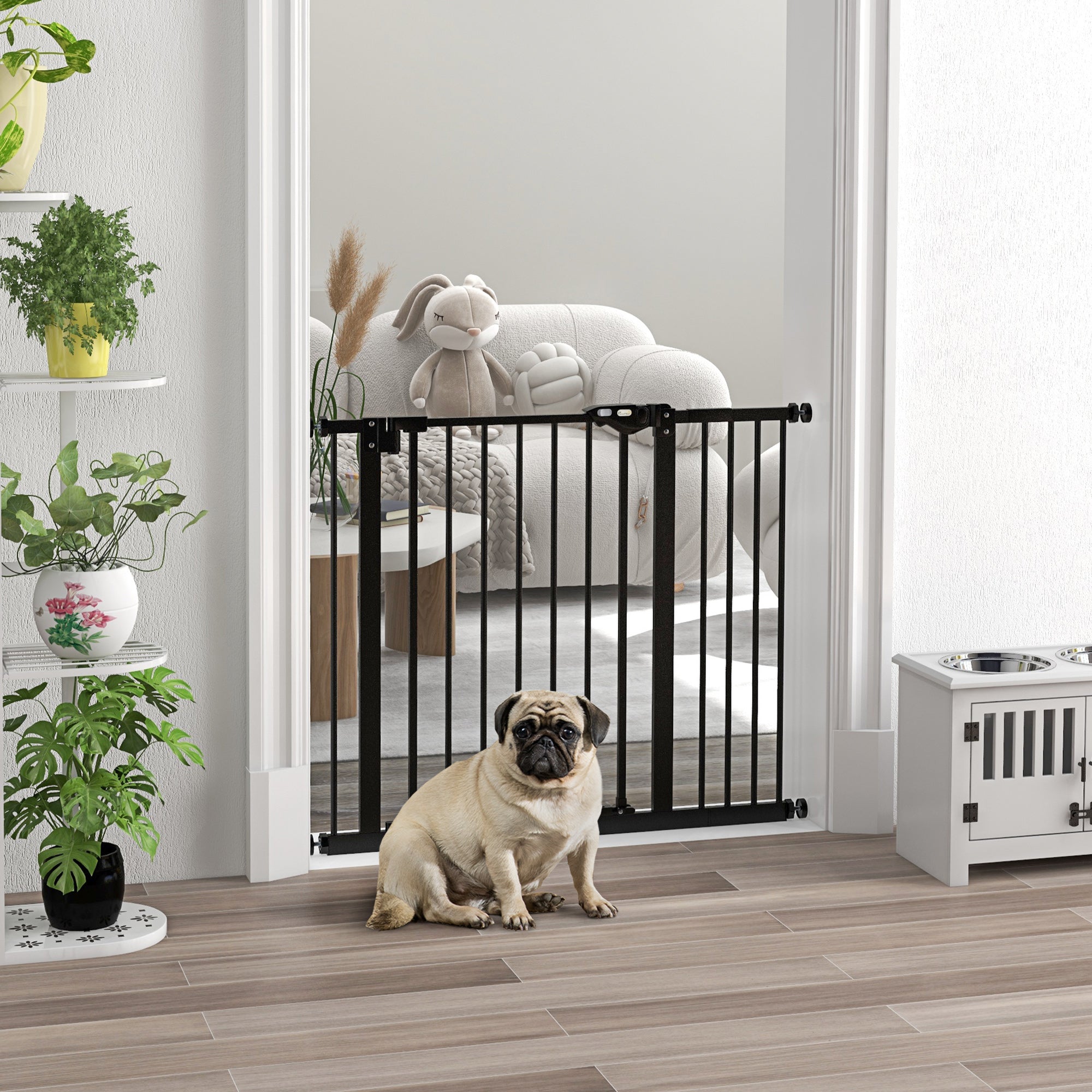 Door Safety Gate Stair Safety Gate with 14 cm Extension Door Gate without Drilling Staircase Gate for Widths 74-94 cm Swivelable on Both Sides Metal Black