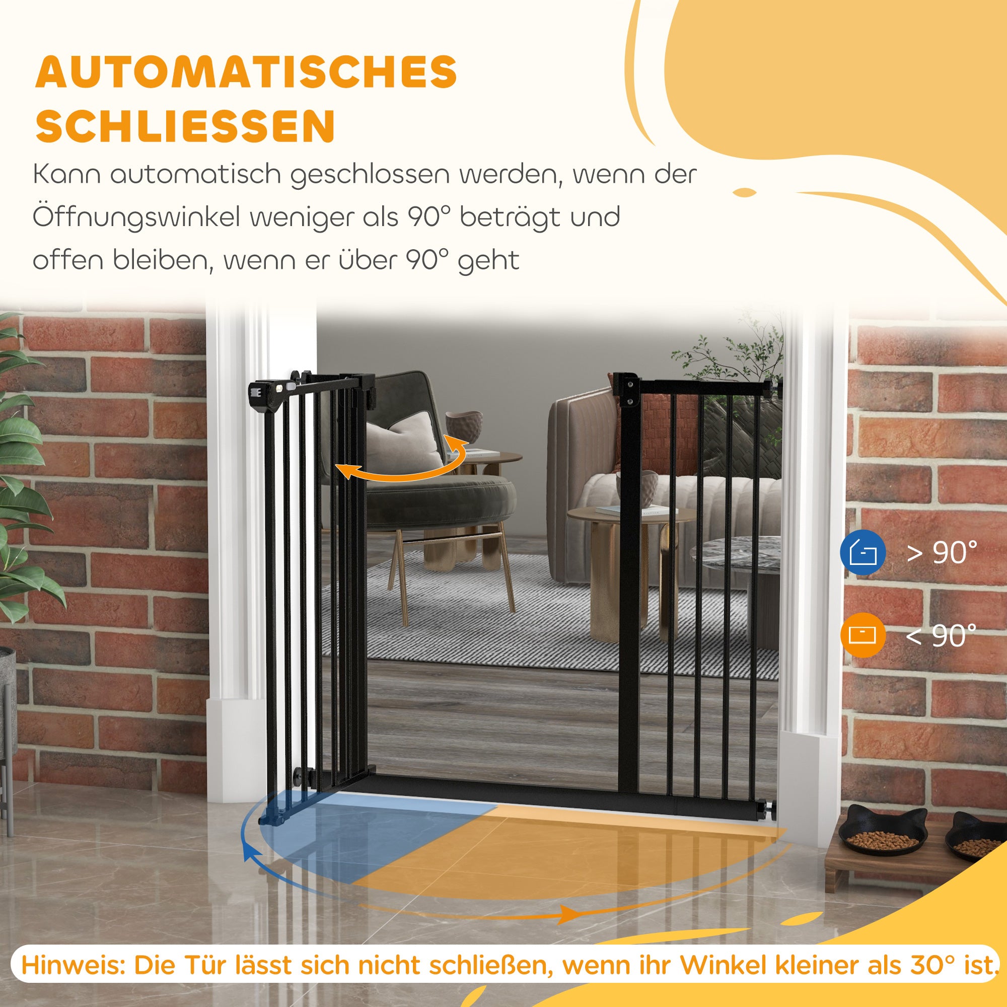 Door Safety Gate Stair Safety Gate with 14 cm Extension Door Gate without Drilling Staircase Gate for Widths 74-94 cm Swivelable on Both Sides Metal Black