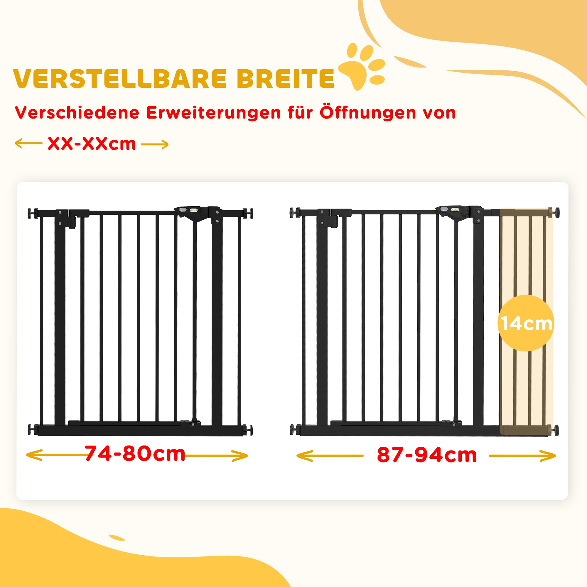 Door Safety Gate Stair Safety Gate with 14 cm Extension Door Gate without Drilling Staircase Gate for Widths 74-94 cm Swivelable on Both Sides Metal Black
