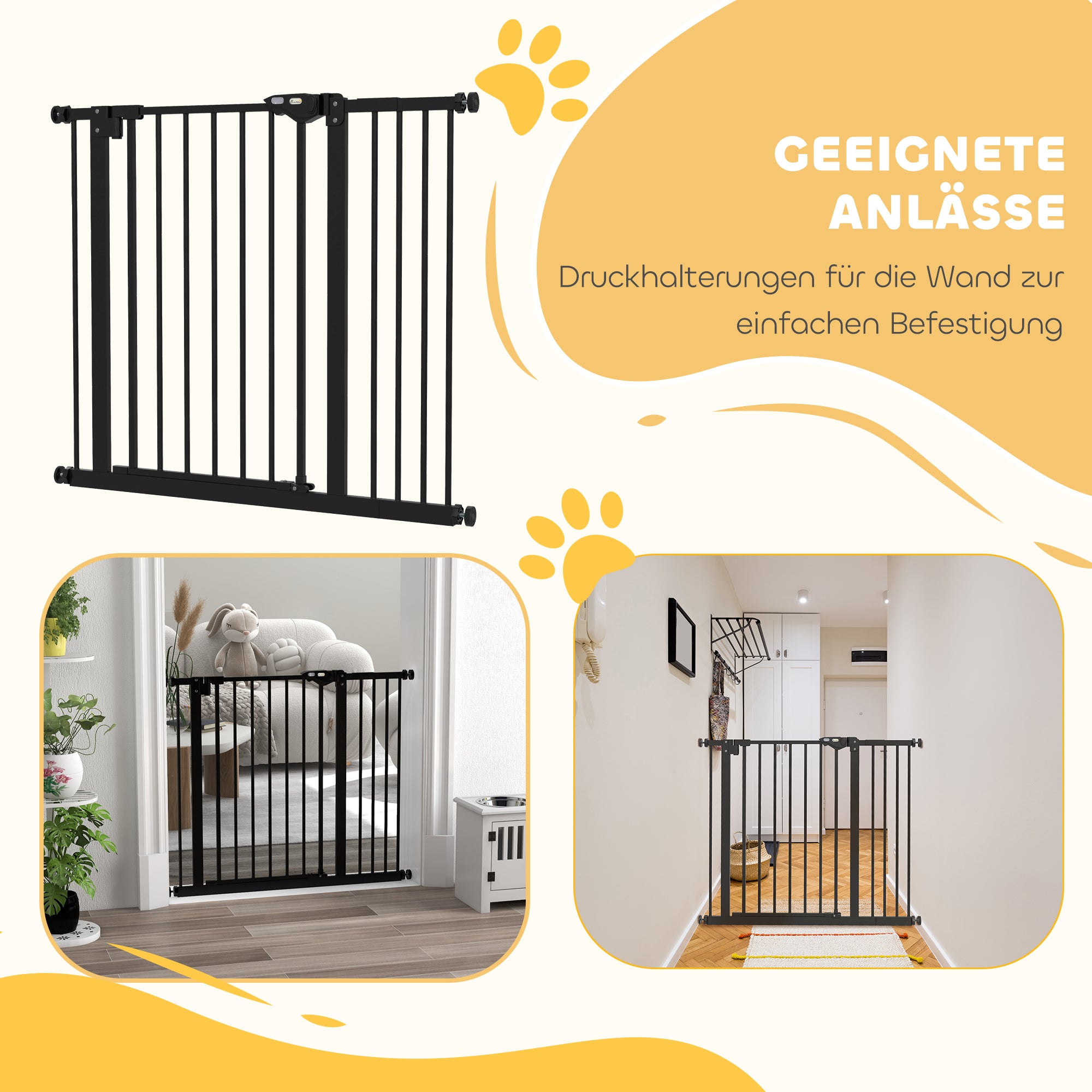 Door Safety Gate Stair Safety Gate with 14 cm Extension Door Gate without Drilling Staircase Gate for Widths 74-94 cm Swivelable on Both Sides Metal Black