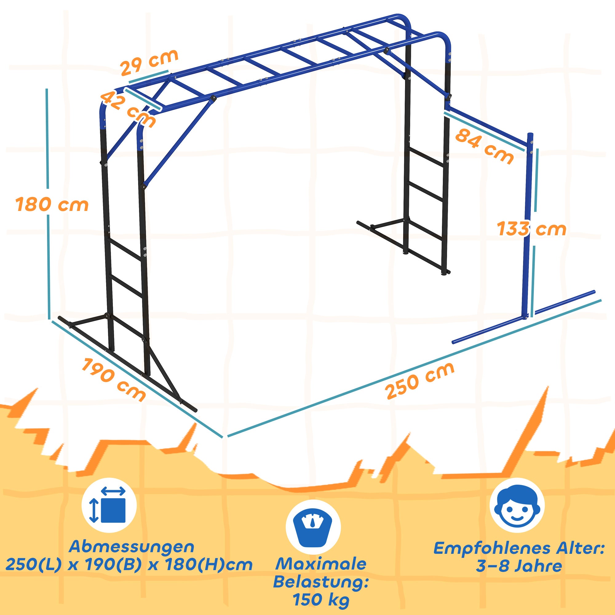 Outdoor Climbing Frame with Pull-Up & Gym Bar — Climbing Tower for Kids 3–8 Years, Supports up to 331 lb, Black