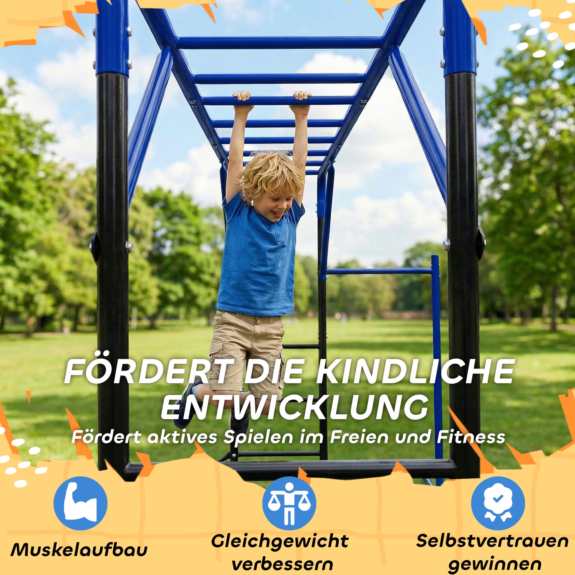 Outdoor Climbing Frame with Pull-Up & Gym Bar — Climbing Tower for Kids 3–8 Years, Supports up to 331 lb, Black