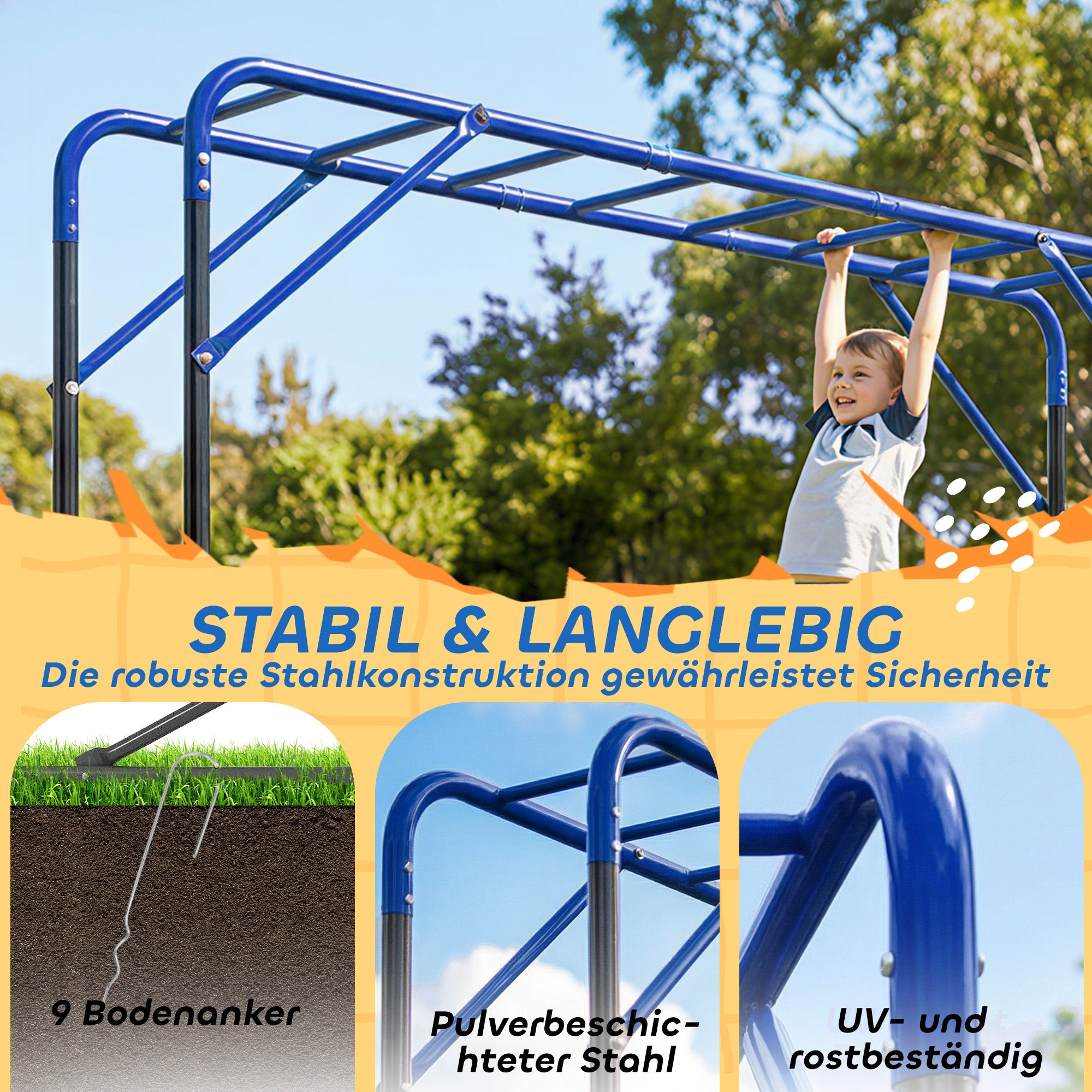 Outdoor Climbing Frame with Pull-Up & Gym Bar — Climbing Tower for Kids 3–8 Years, Supports up to 331 lb, Black