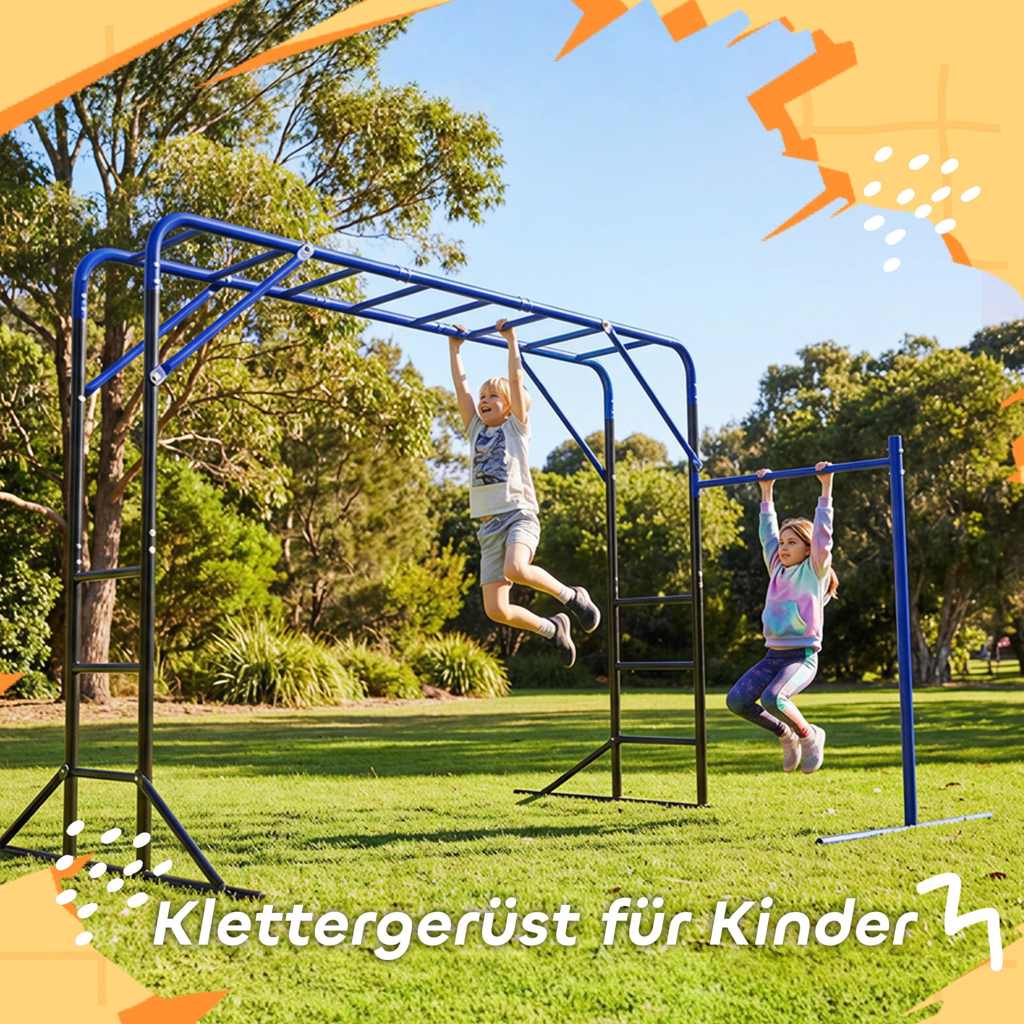 Outdoor Climbing Frame with Pull-Up & Gym Bar — Climbing Tower for Kids 3–8 Years, Supports up to 331 lb, Black