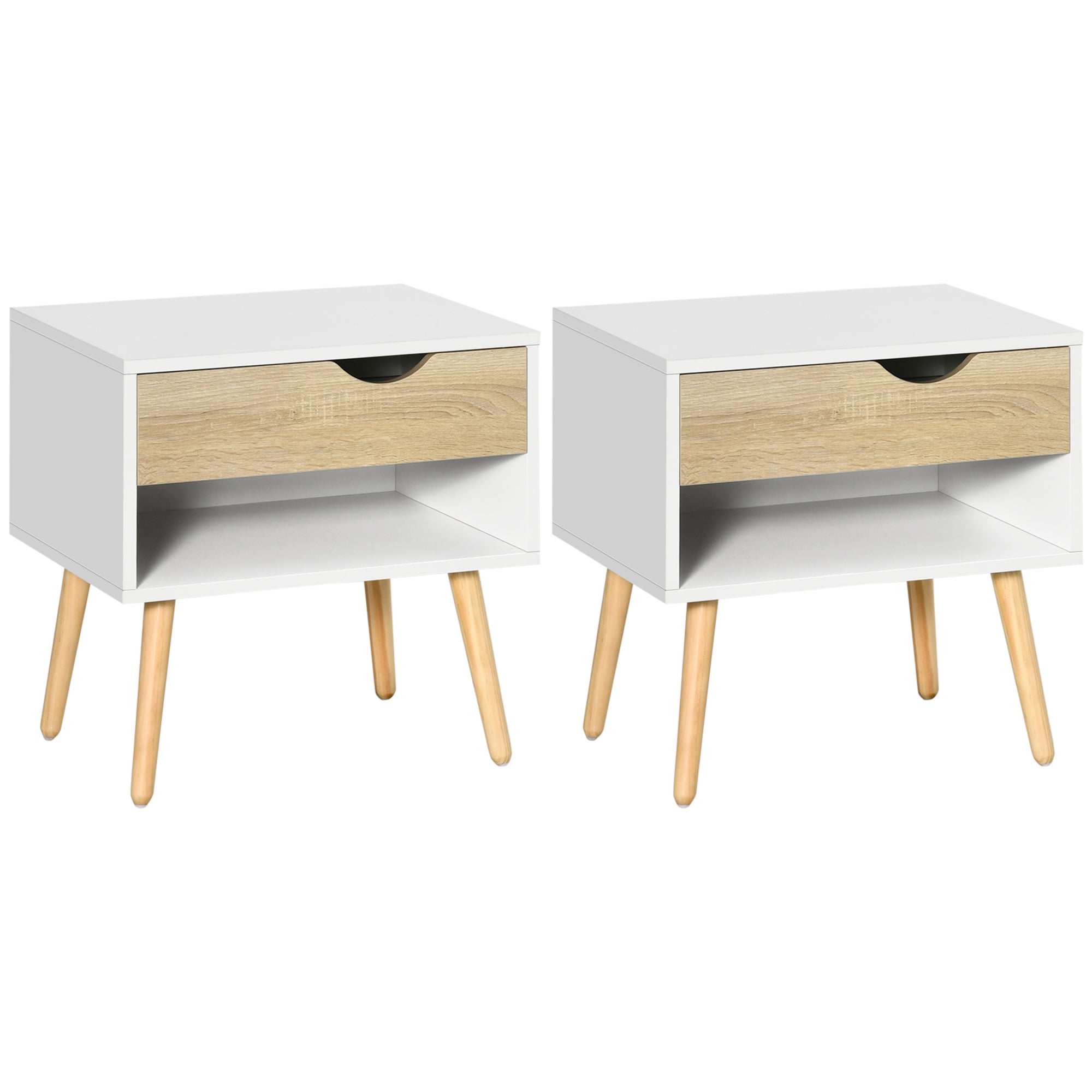 Set of 2 Bedside Tables Bedside Table with Drawer and Storage Shelf for Bedroom Living Room Bed Office Modern Style 50x39x51 cm White and Oak