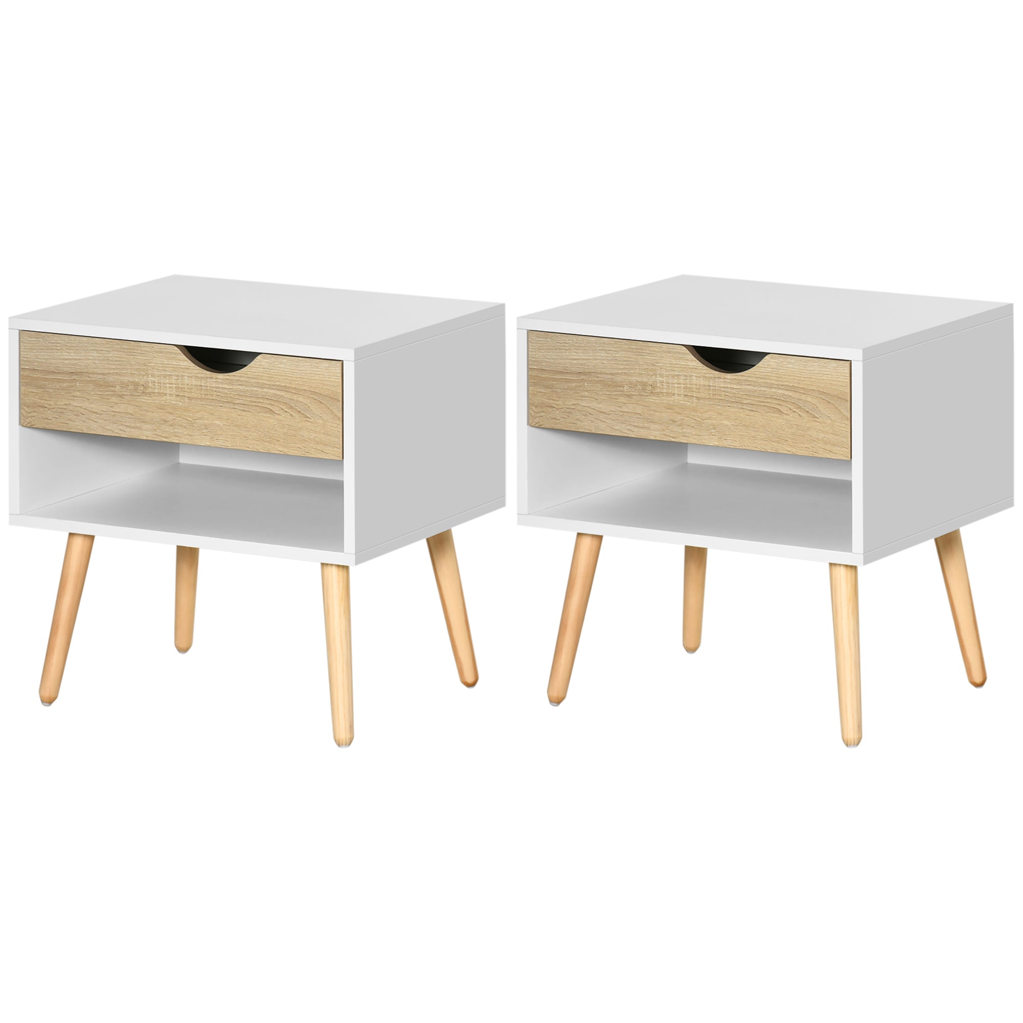Set of 2 Bedside Tables Bedside Table with Drawer and Storage Shelf for Bedroom Living Room Bed Office Modern Style 50x39x51 cm White and Oak