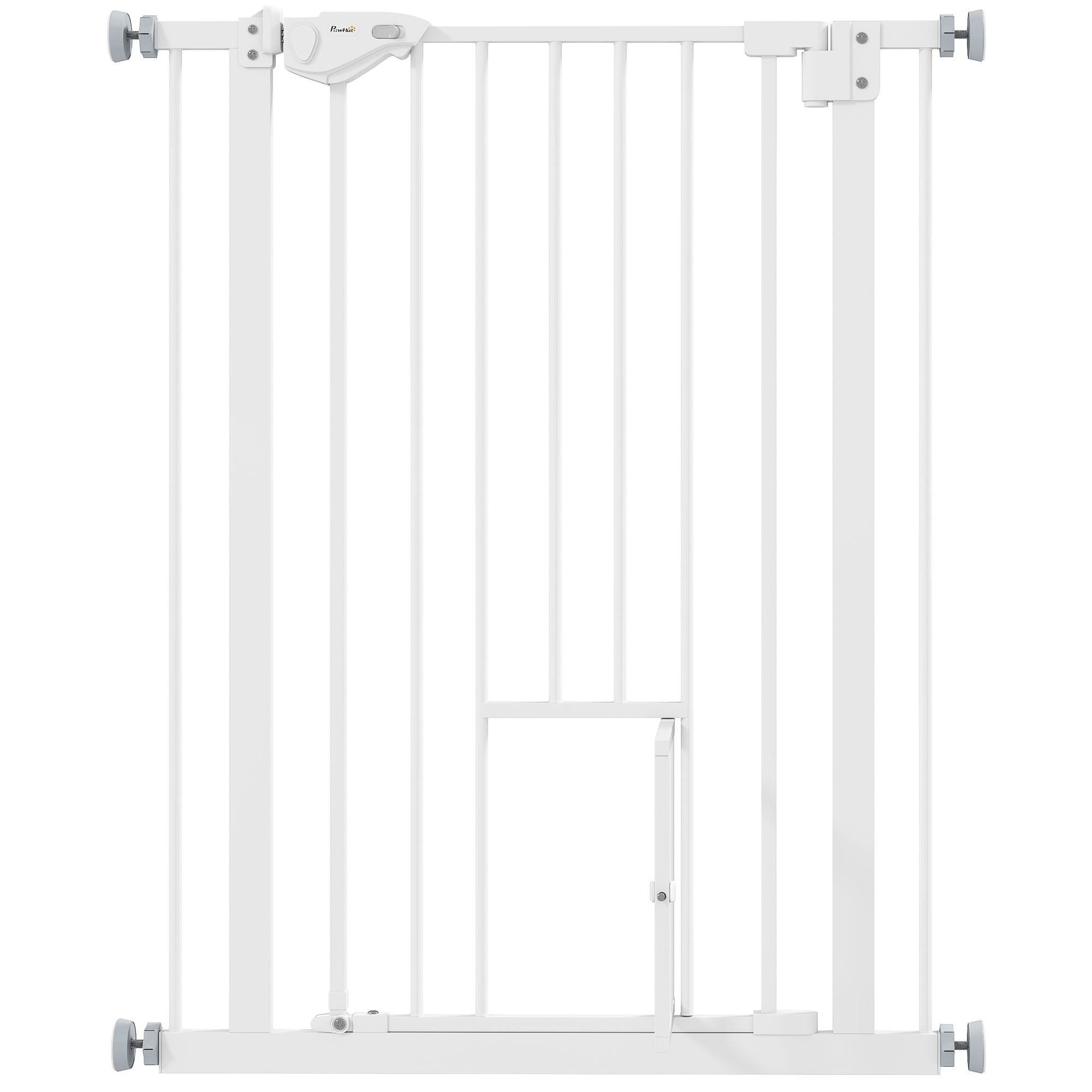Dog Door Gate, Stair Gate, 74-80 cm Dog Door Gate, Stair Protection, Safety Gate, Automatic Closing, Steel, White