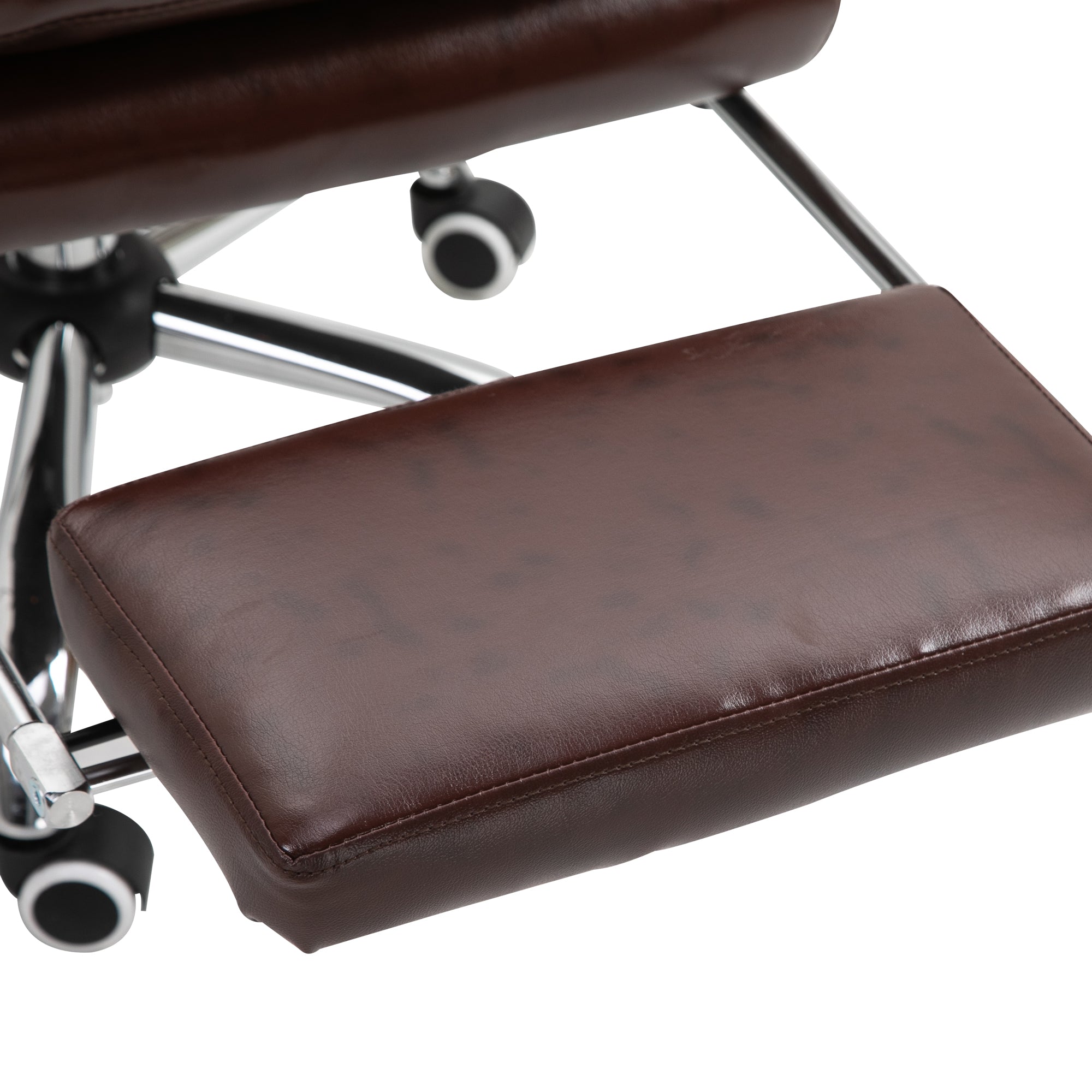 Ergonomic Executive Office Chair in Faux Leather, Swivel Office Chair with Adjustable Height, Reclining 135°, and Retractable Footrest for Study and Desk, Brown