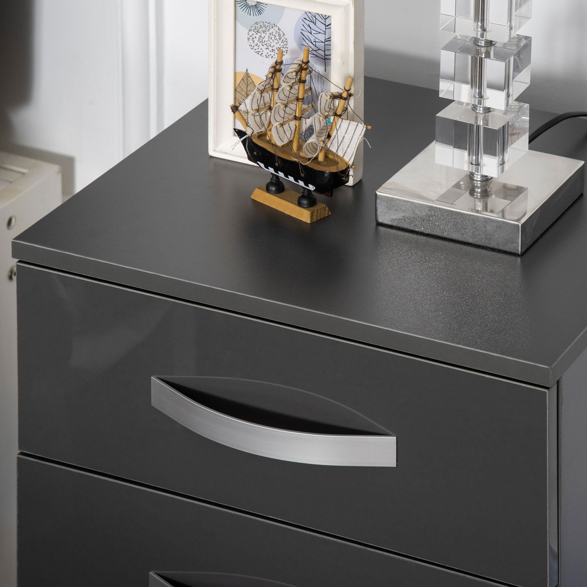 Bedside Table Modern, Set of 2 with 3 Drawers for Bedroom and Living Room made of MDF, 40x36x56cm, Gray