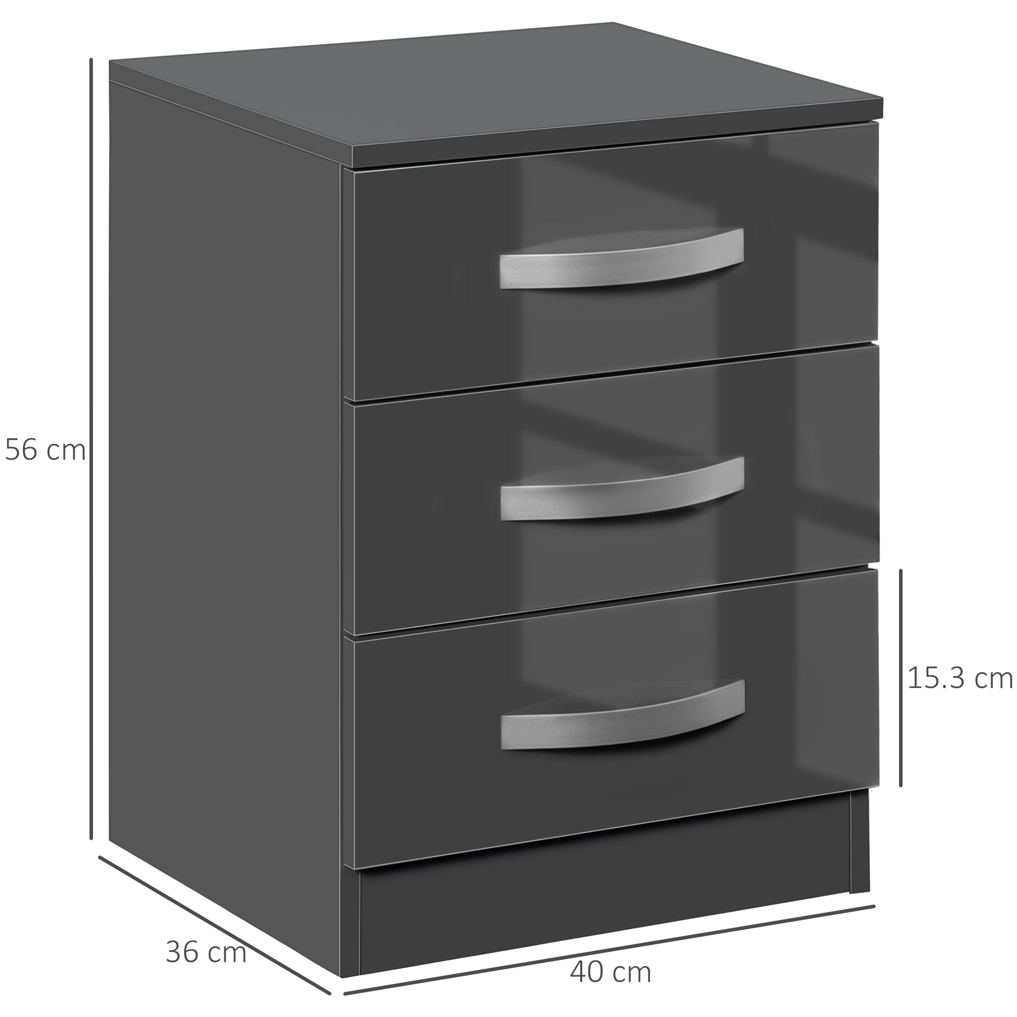 Bedside Table Modern, Set of 2 with 3 Drawers for Bedroom and Living Room made of MDF, 40x36x56cm, Gray