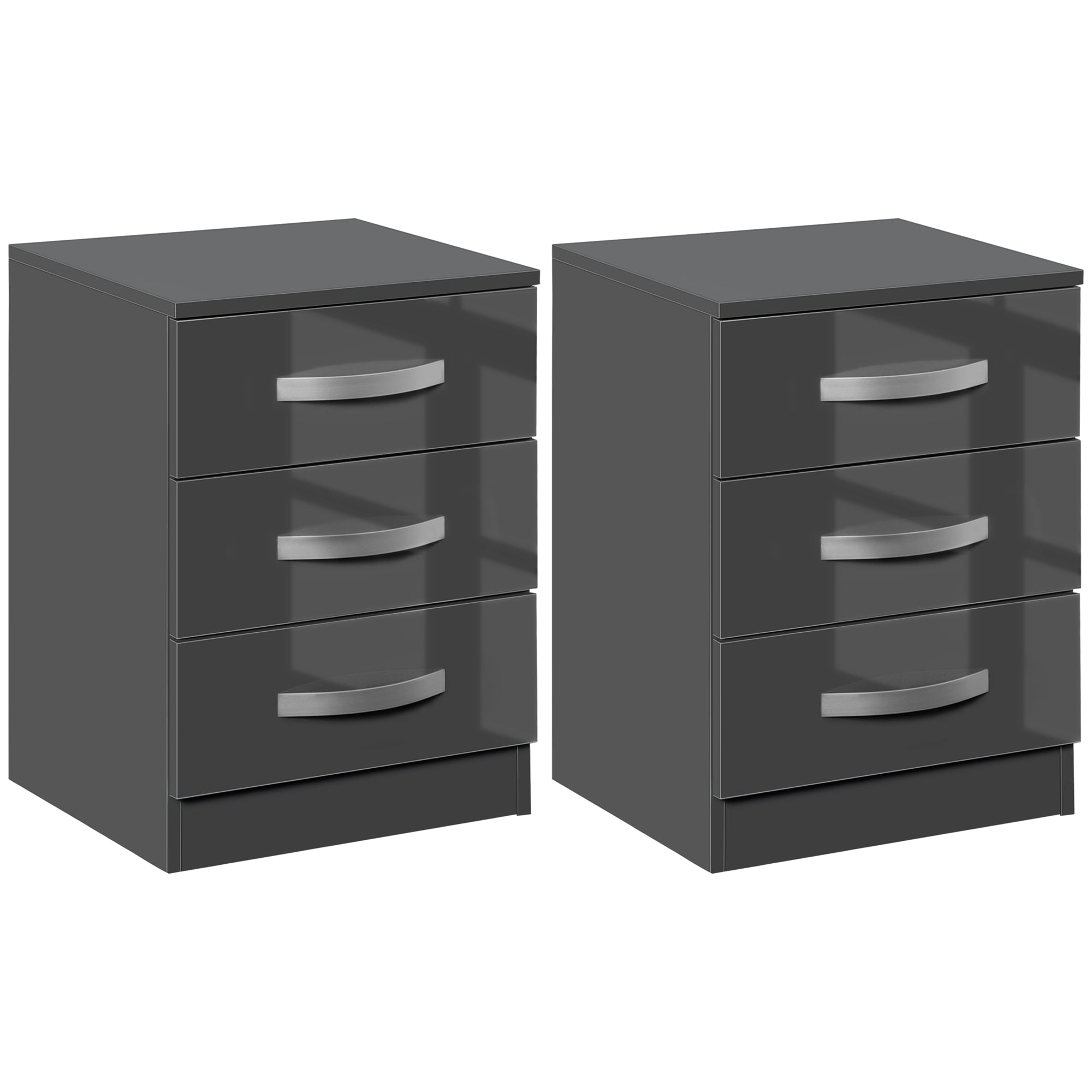 Bedside Table Modern, Set of 2 with 3 Drawers for Bedroom and Living Room made of MDF, 40x36x56cm, Gray