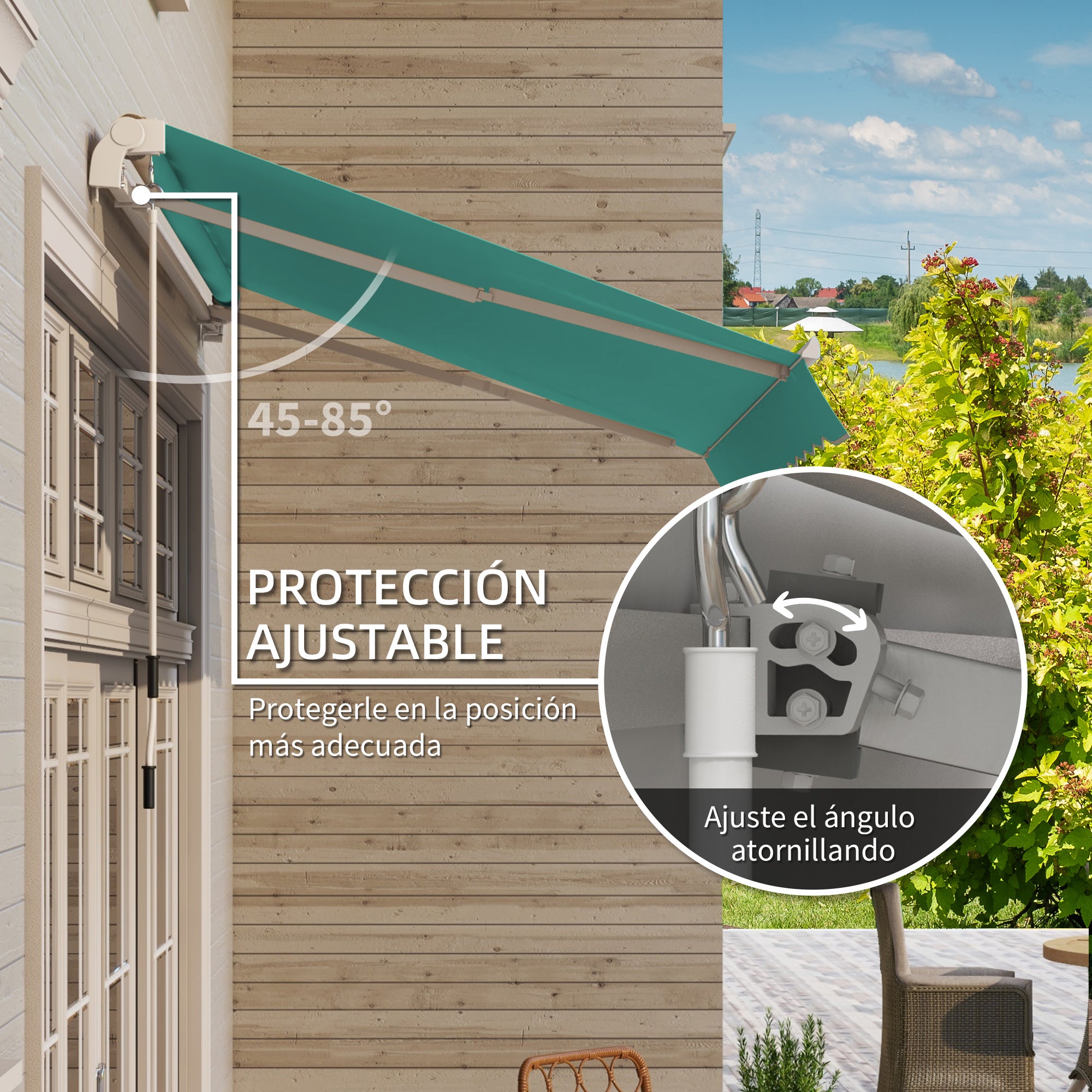 Retractable Manual Awning 3x2.5m Balcony Awning with Waterproof and Anti-UV Metal Crank Outdoor Roll-Up Awning for Garden Terrace Windows Green