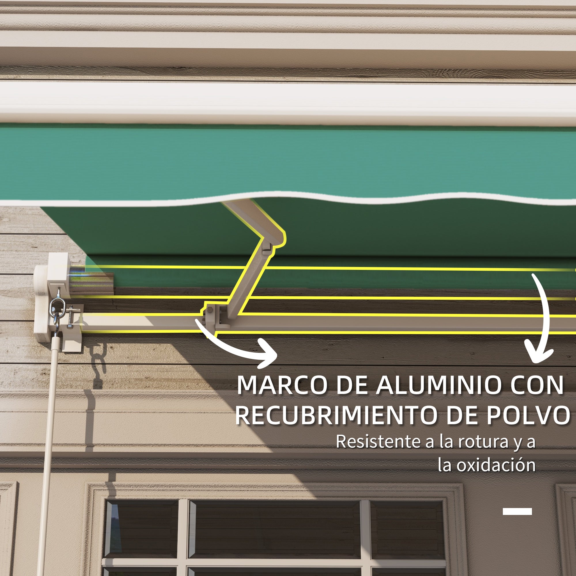 Retractable Manual Awning 3x2.5m Balcony Awning with Waterproof and Anti-UV Metal Crank Outdoor Roll-Up Awning for Garden Terrace Windows Green