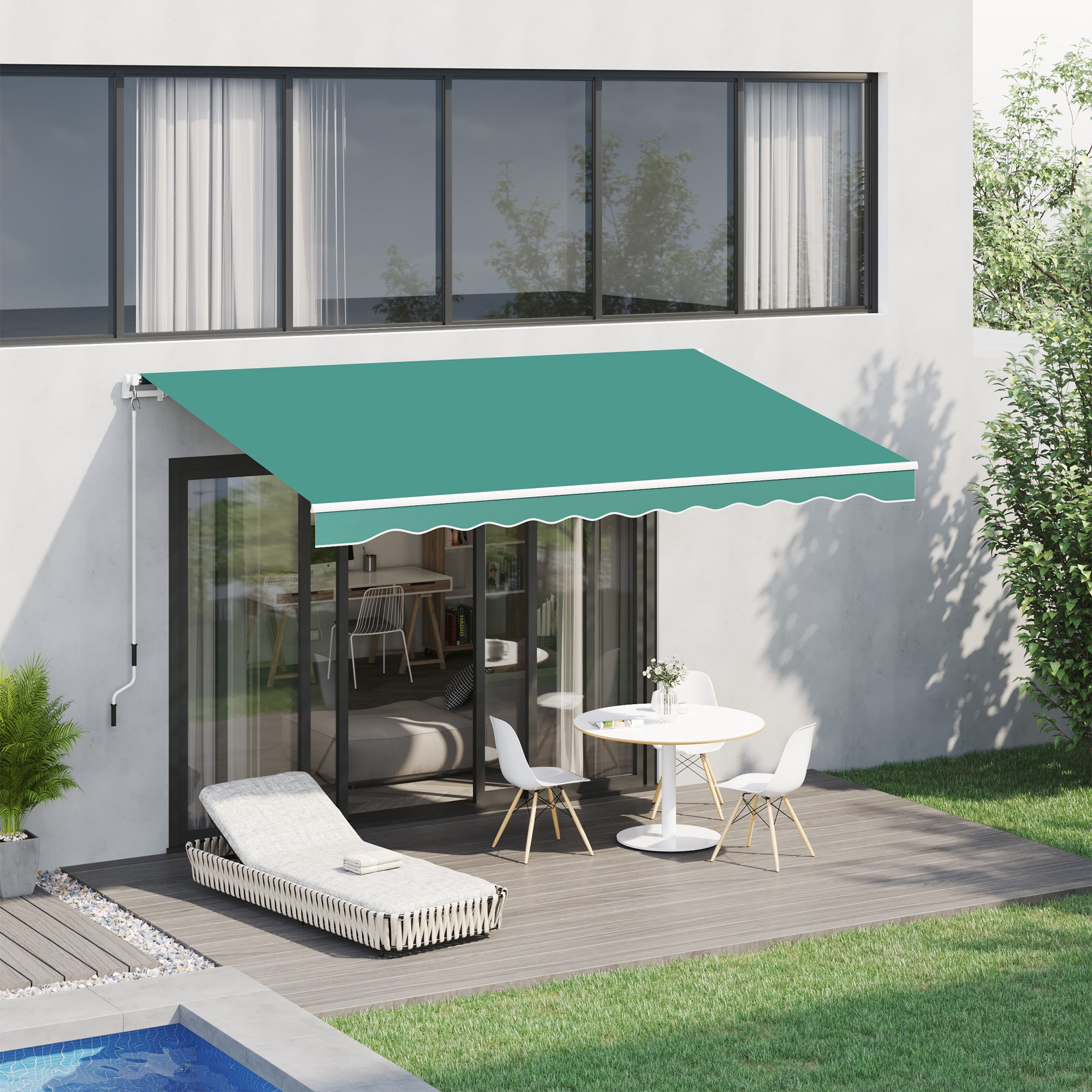 Retractable Manual Awning 3x2.5m Balcony Awning with Waterproof and Anti-UV Metal Crank Outdoor Roll-Up Awning for Garden Terrace Windows Green
