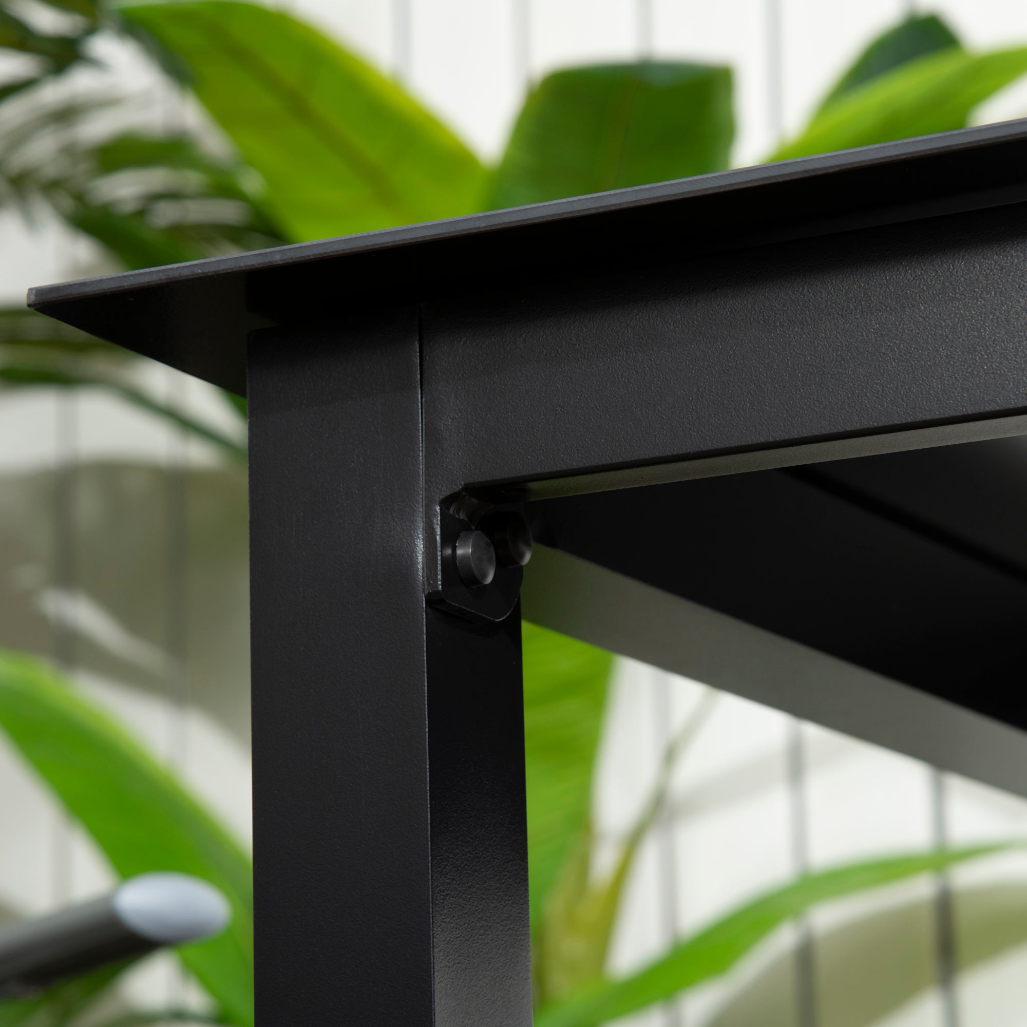 Garden Table, Square Dining Table for Garden, Balcony Table for 4 People Patio Table with Tempered Glass Top, Aluminum, Black, 80 x 80 x 74 cm