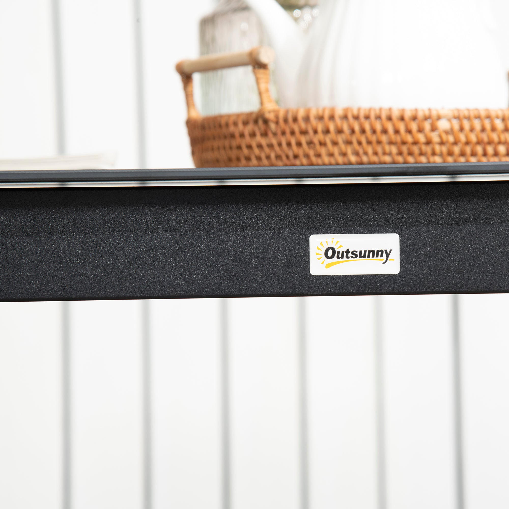 Garden Table, Square Dining Table for Garden, Balcony Table for 4 People Patio Table with Tempered Glass Top, Aluminum, Black, 80 x 80 x 74 cm