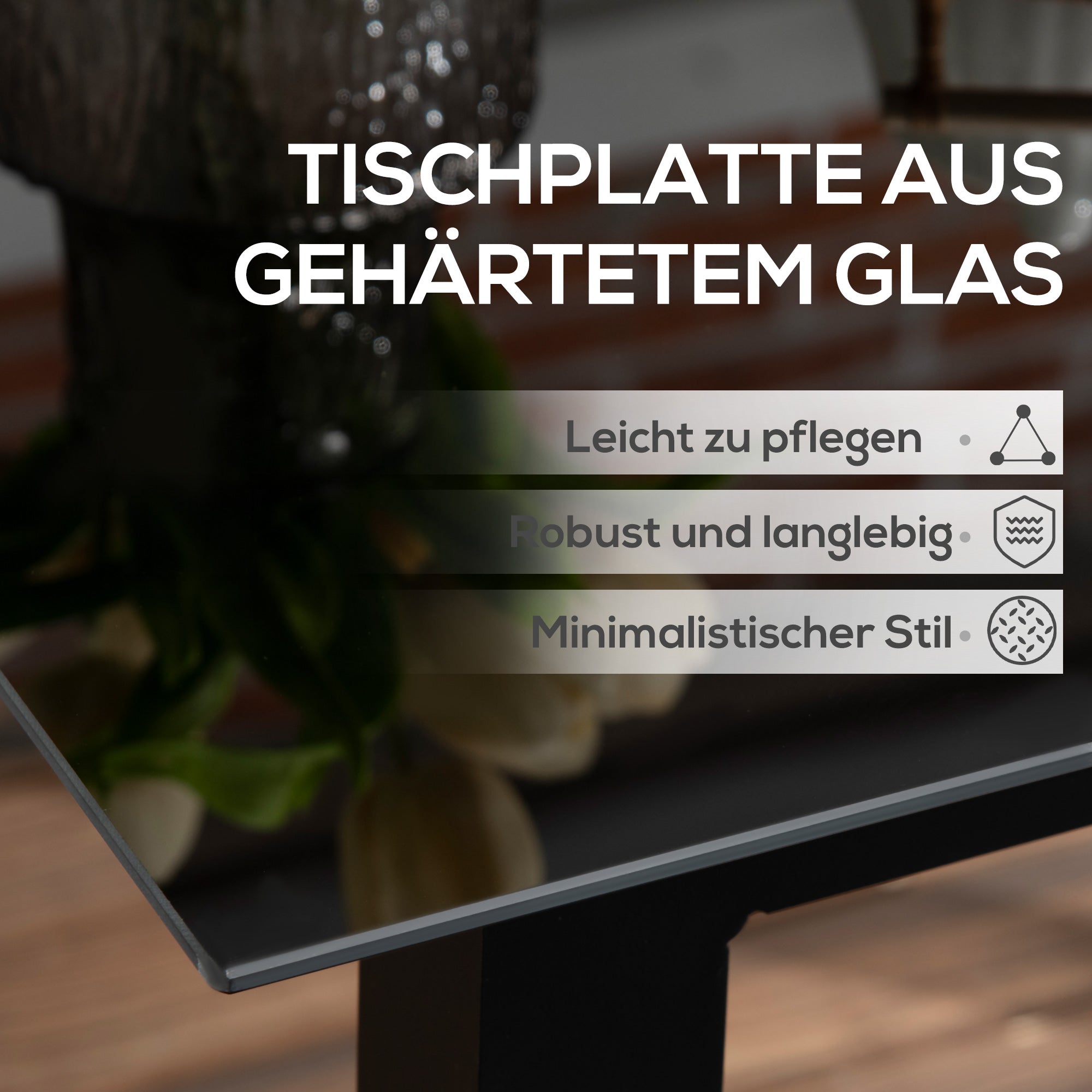 Garden Table, Square Dining Table for Garden, Balcony Table for 4 People Patio Table with Tempered Glass Top, Aluminum, Black, 80 x 80 x 74 cm