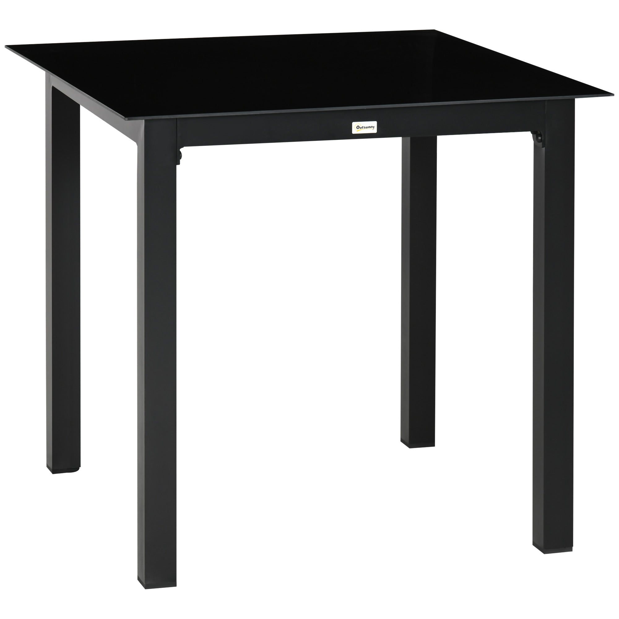 Garden Table, Square Dining Table for Garden, Balcony Table for 4 People Patio Table with Tempered Glass Top, Aluminum, Black, 80 x 80 x 74 cm