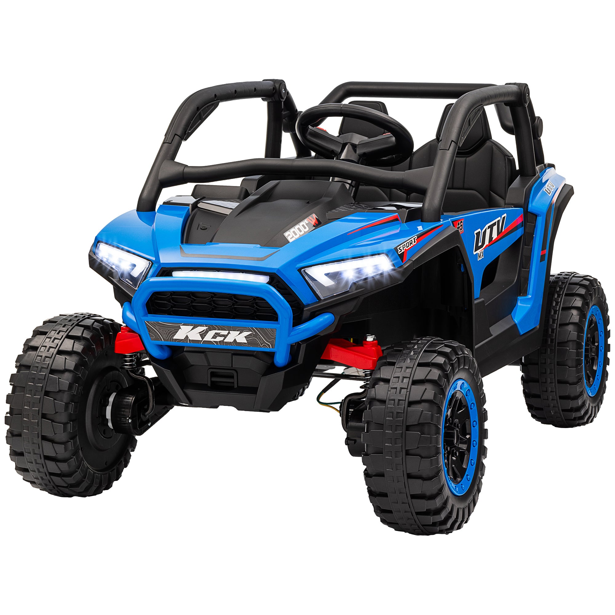 Kids Electric Car, 24V 5-7 km/h Off-Road Vehicle with Music Connection, Children's Vehicle with 2.4G Remote Control, Headlights, Horn, Electric Vehicle for Kids 3-8 Years, Blue
