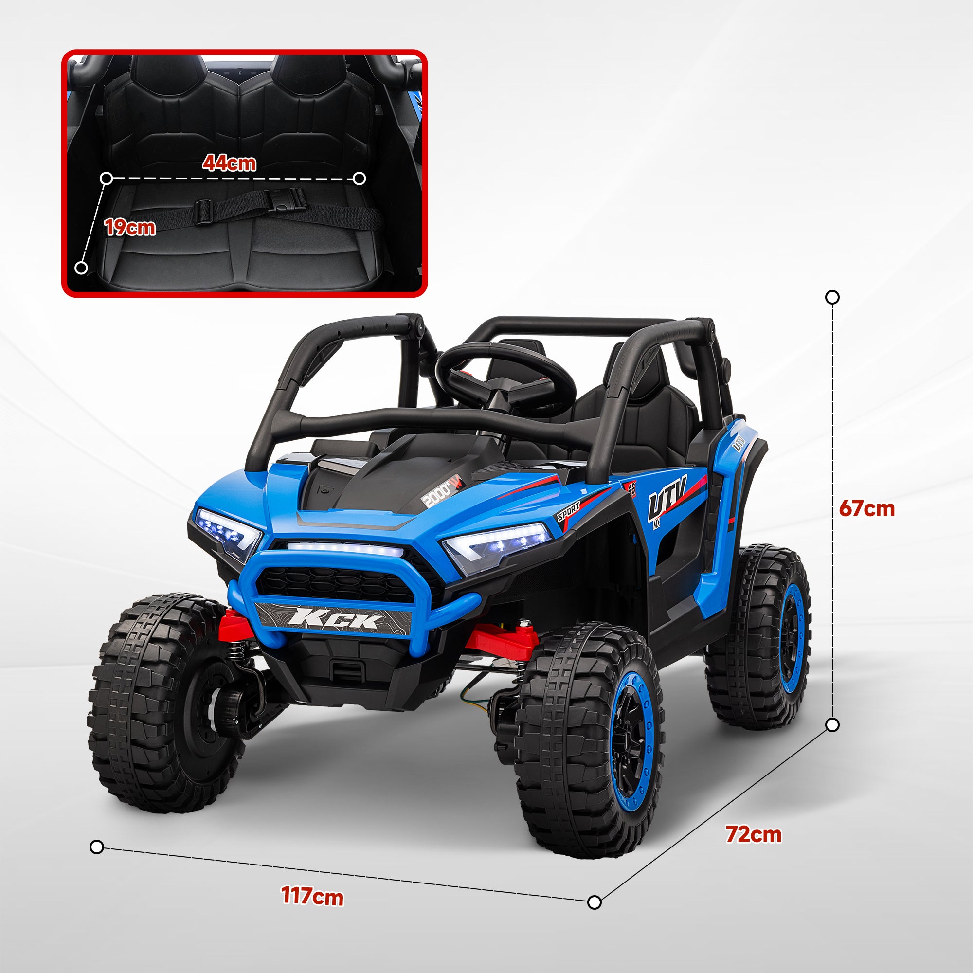 Kids Electric Car, 24V 5-7 km/h Off-Road Vehicle with Music Connection, Children's Vehicle with 2.4G Remote Control, Headlights, Horn, Electric Vehicle for Kids 3-8 Years, Blue