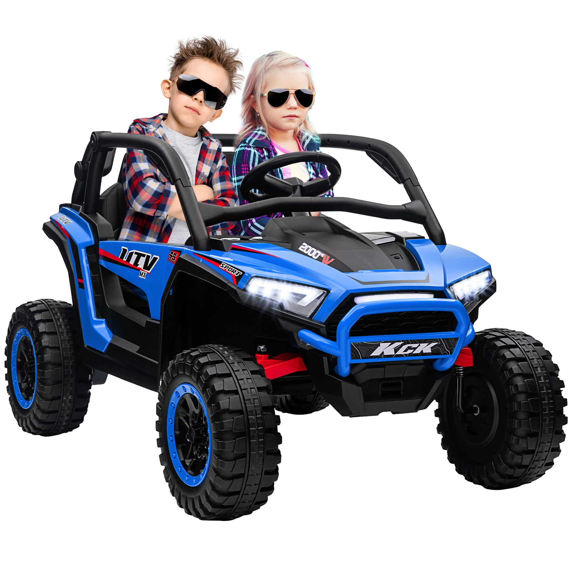 Kids Electric Car, 24V 5-7 km/h Off-Road Vehicle with Music Connection, Children's Vehicle with 2.4G Remote Control, Headlights, Horn, Electric Vehicle for Kids 3-8 Years, Blue