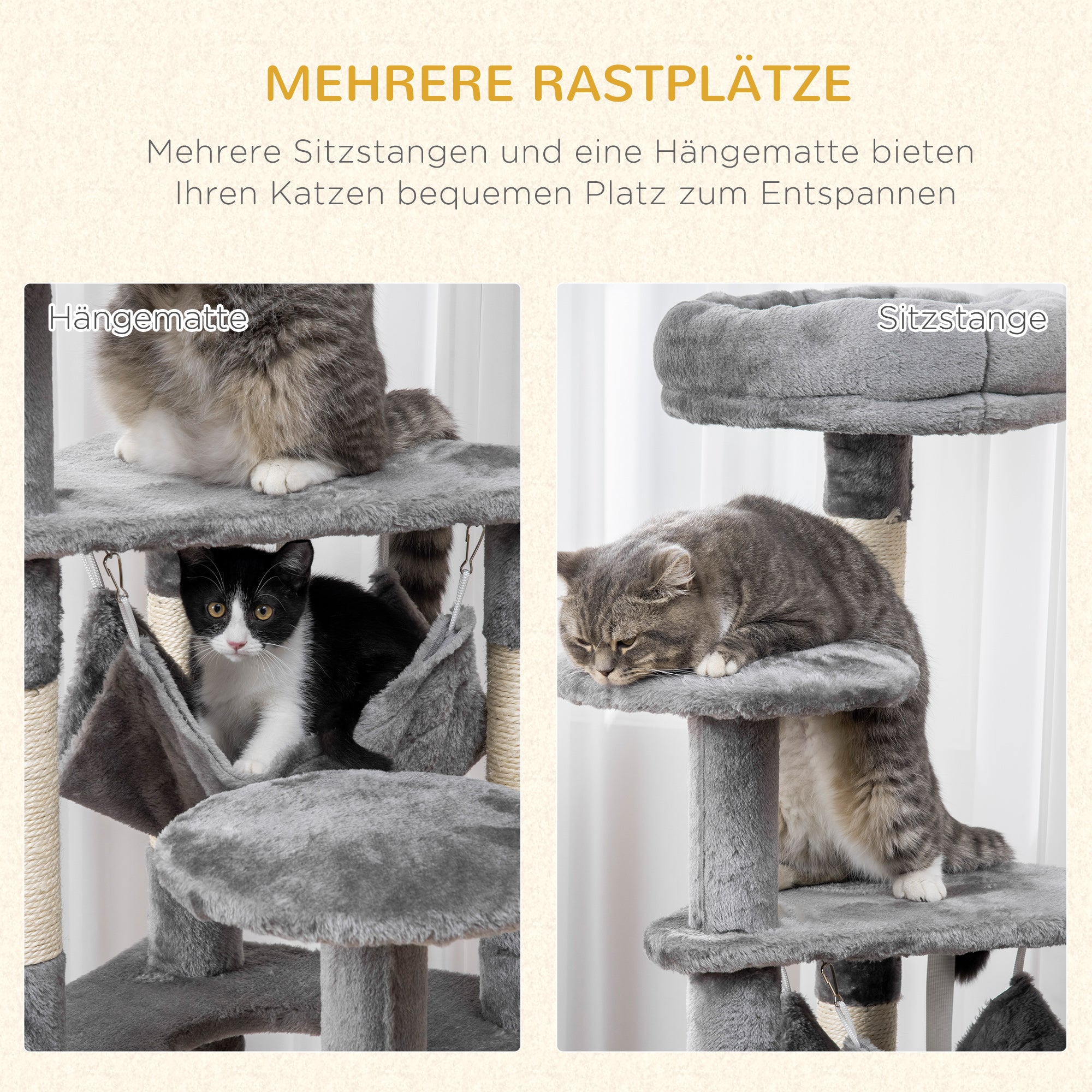 Cat Tree Cat Scratching Post Cat Play Tower Cat Climbing Tree Scratching Post Hammock Gray L40 x W40 x H132 cm