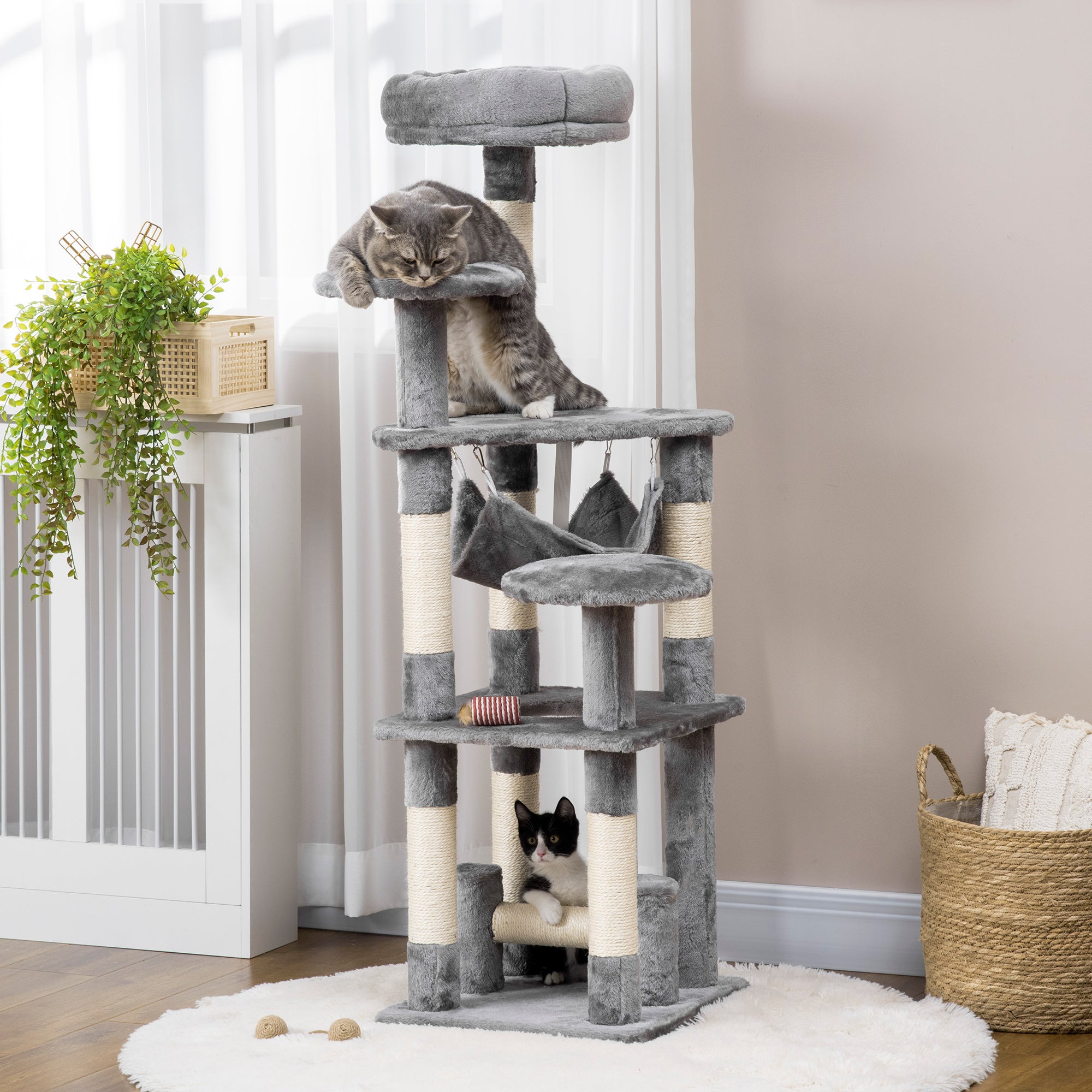 Cat Tree Cat Scratching Post Cat Play Tower Cat Climbing Tree Scratching Post Hammock Gray L40 x W40 x H132 cm