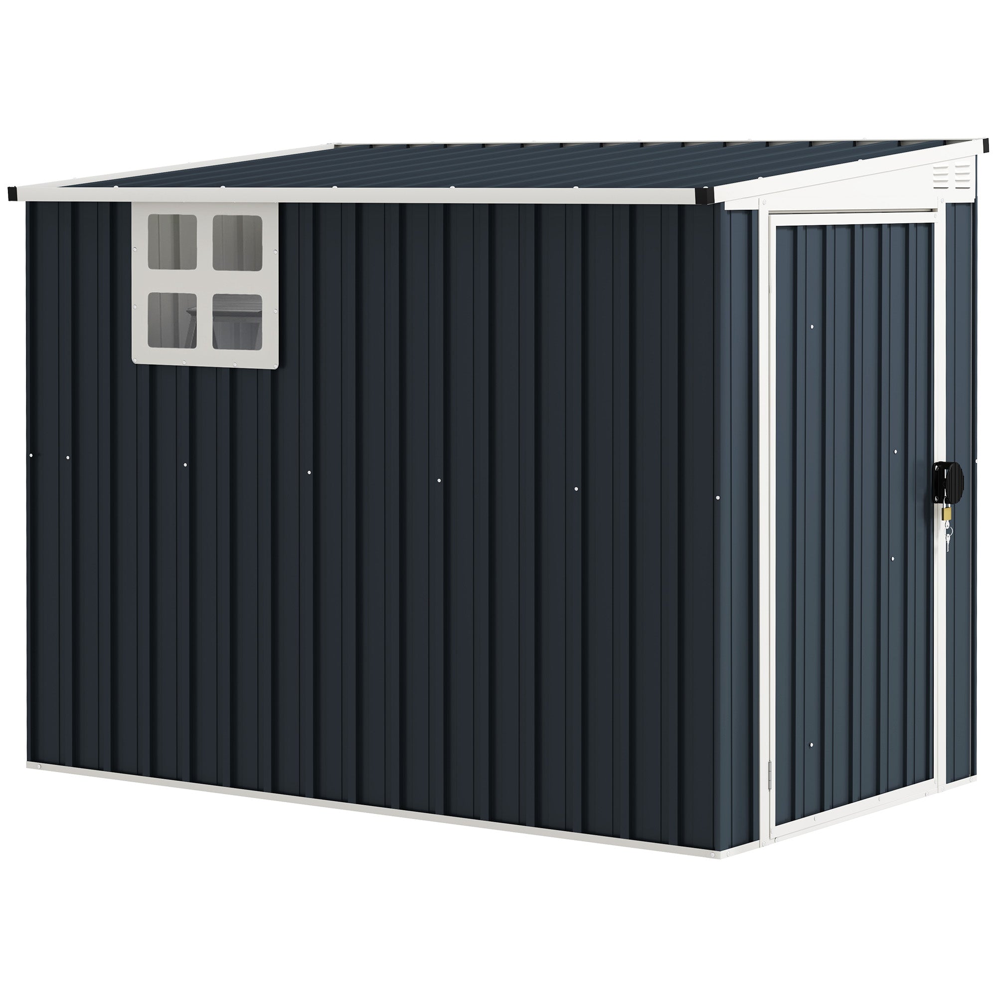 Metal Tool Shed 2.7m² 128x231x181cm Garden Shed with Mono-Pitched Roof Window Lockable Door Weatherproof Outdoor Garden Shed for Backyard Outdoor Area Dark Gray