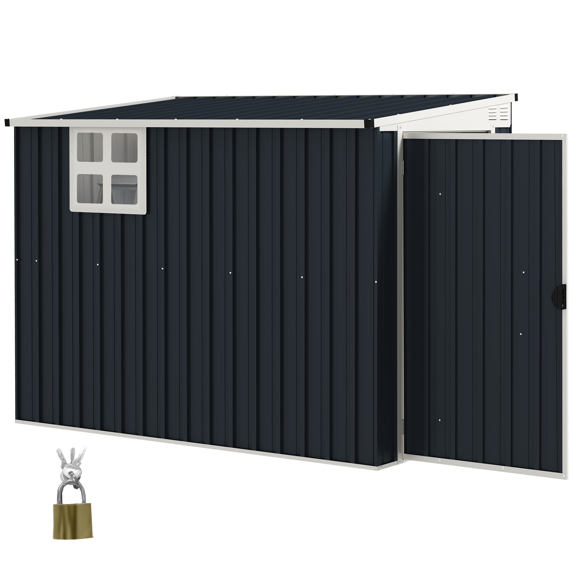 Metal Tool Shed 2.7m² 128x231x181cm Garden Shed with Mono-Pitched Roof Window Lockable Door Weatherproof Outdoor Garden Shed for Backyard Outdoor Area Dark Gray