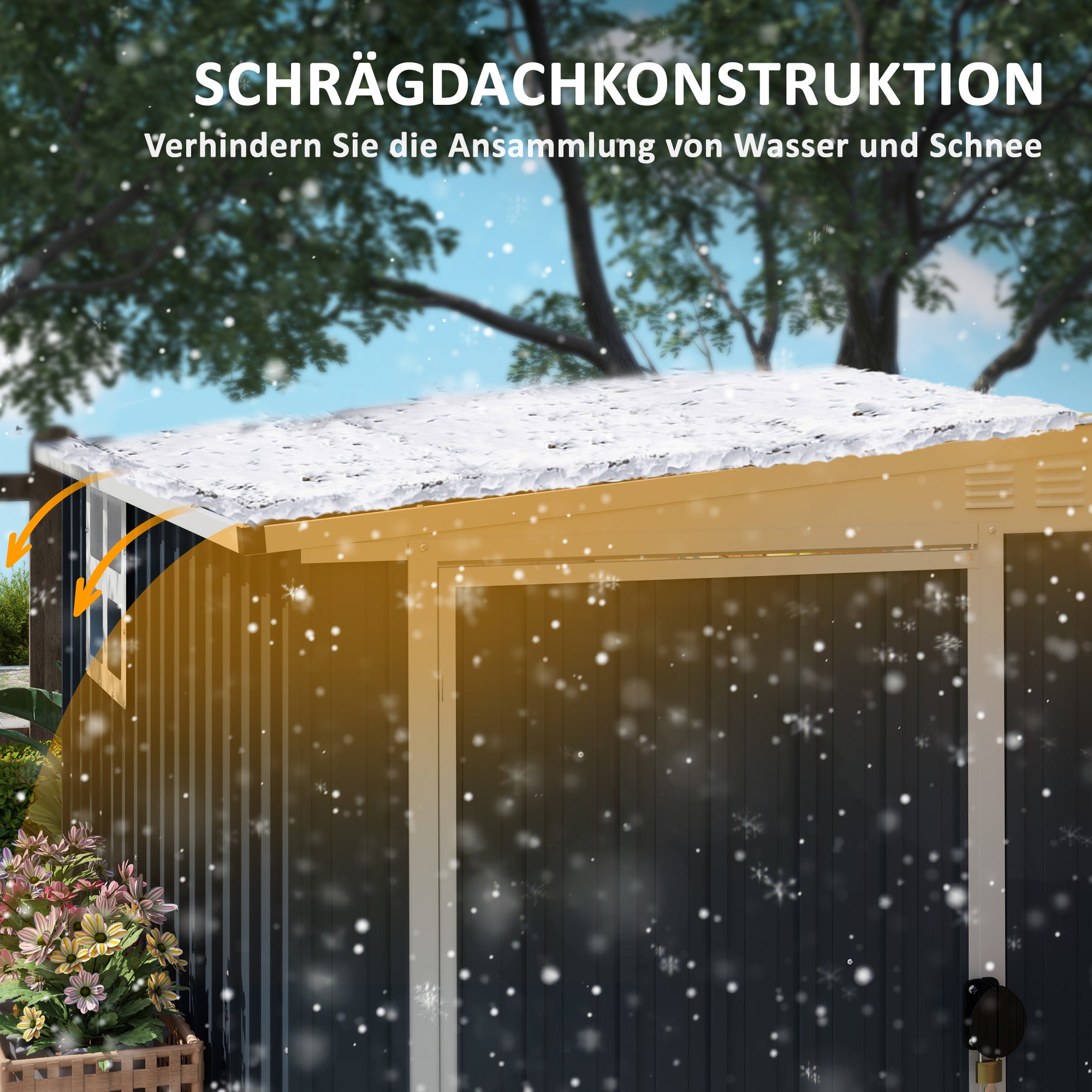 Metal Tool Shed 2.7m² 128x231x181cm Garden Shed with Mono-Pitched Roof Window Lockable Door Weatherproof Outdoor Garden Shed for Backyard Outdoor Area Dark Gray