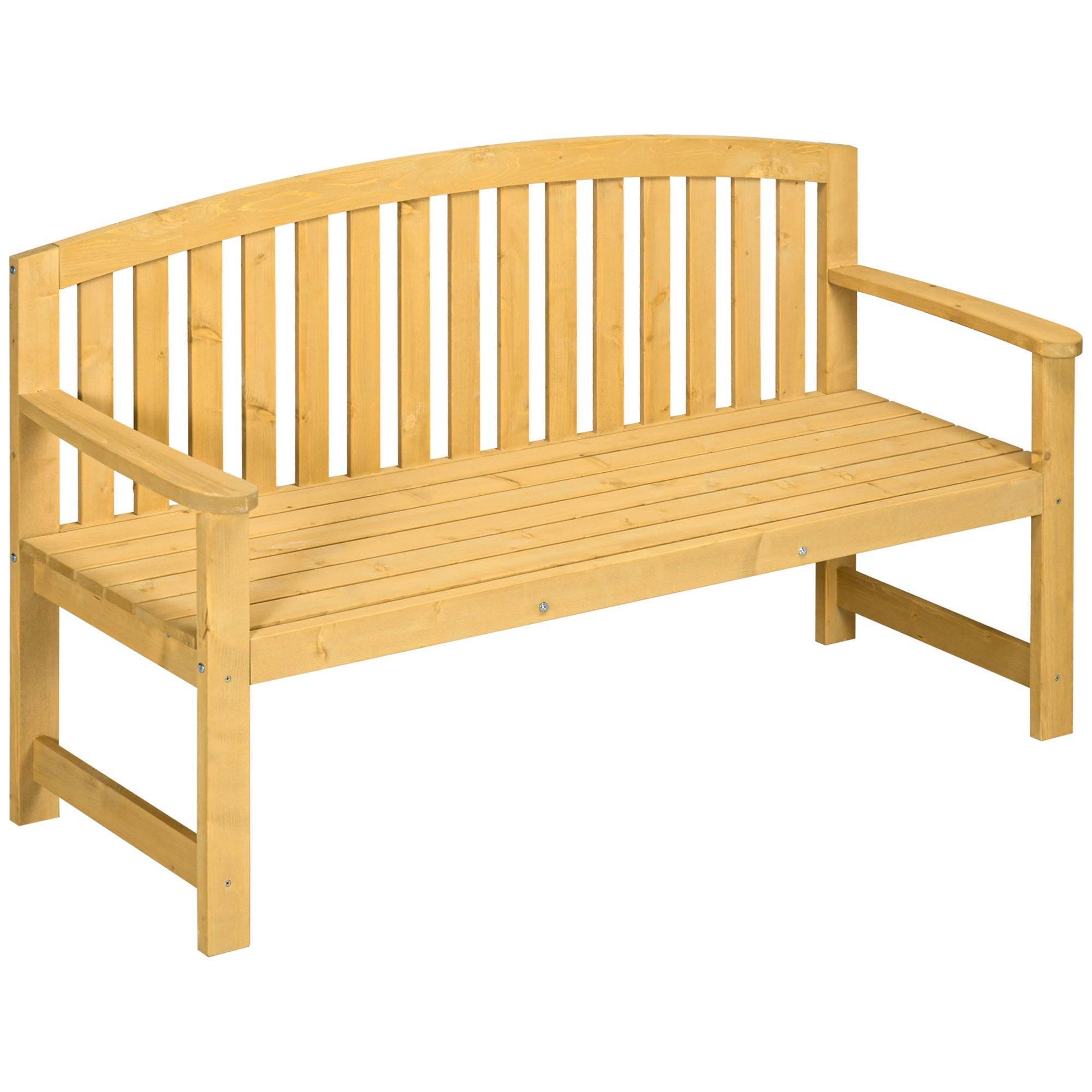 2-Seater Garden Bench Outdoor Wooden Slatted Bench with Backrest and Armrests for Patio Terrace 143x51x85 cm Natural