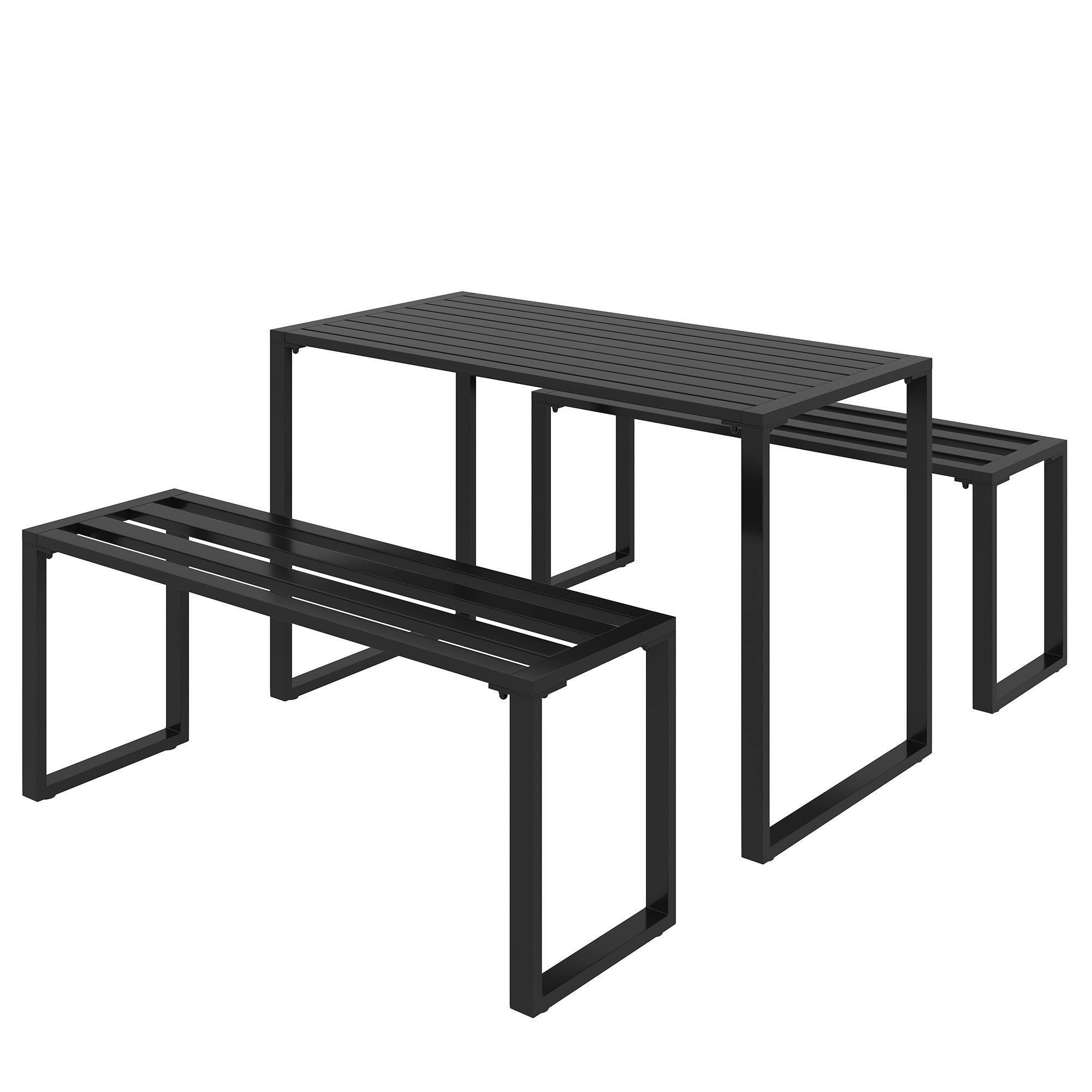 Outdoor Furniture Set 3-piece Seating Group Garden Furniture 1 x Table 2 x Bench Metal Black 110 x 55 x 70 cm