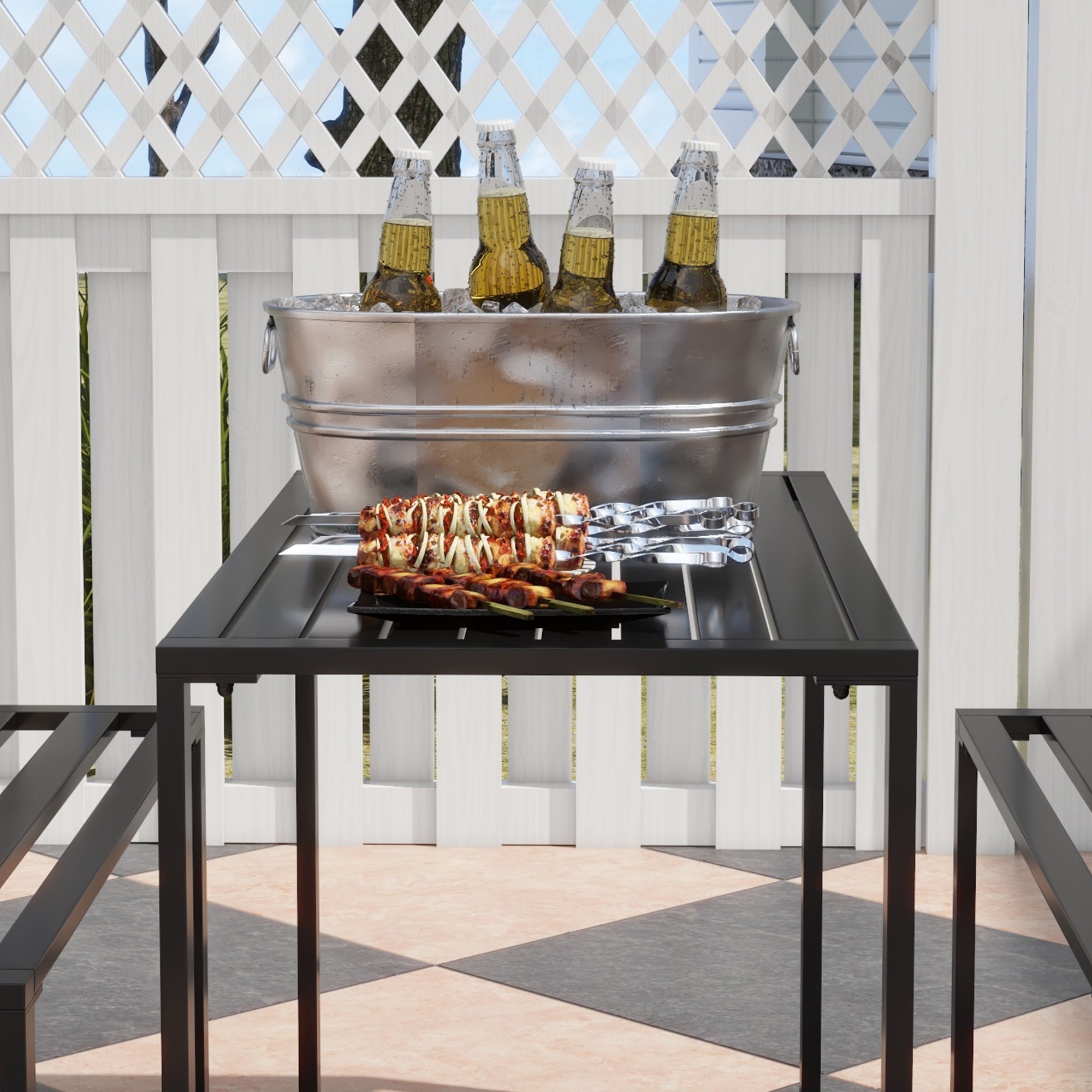 Outdoor Furniture Set 3-piece Seating Group Garden Furniture 1 x Table 2 x Bench Metal Black 110 x 55 x 70 cm
