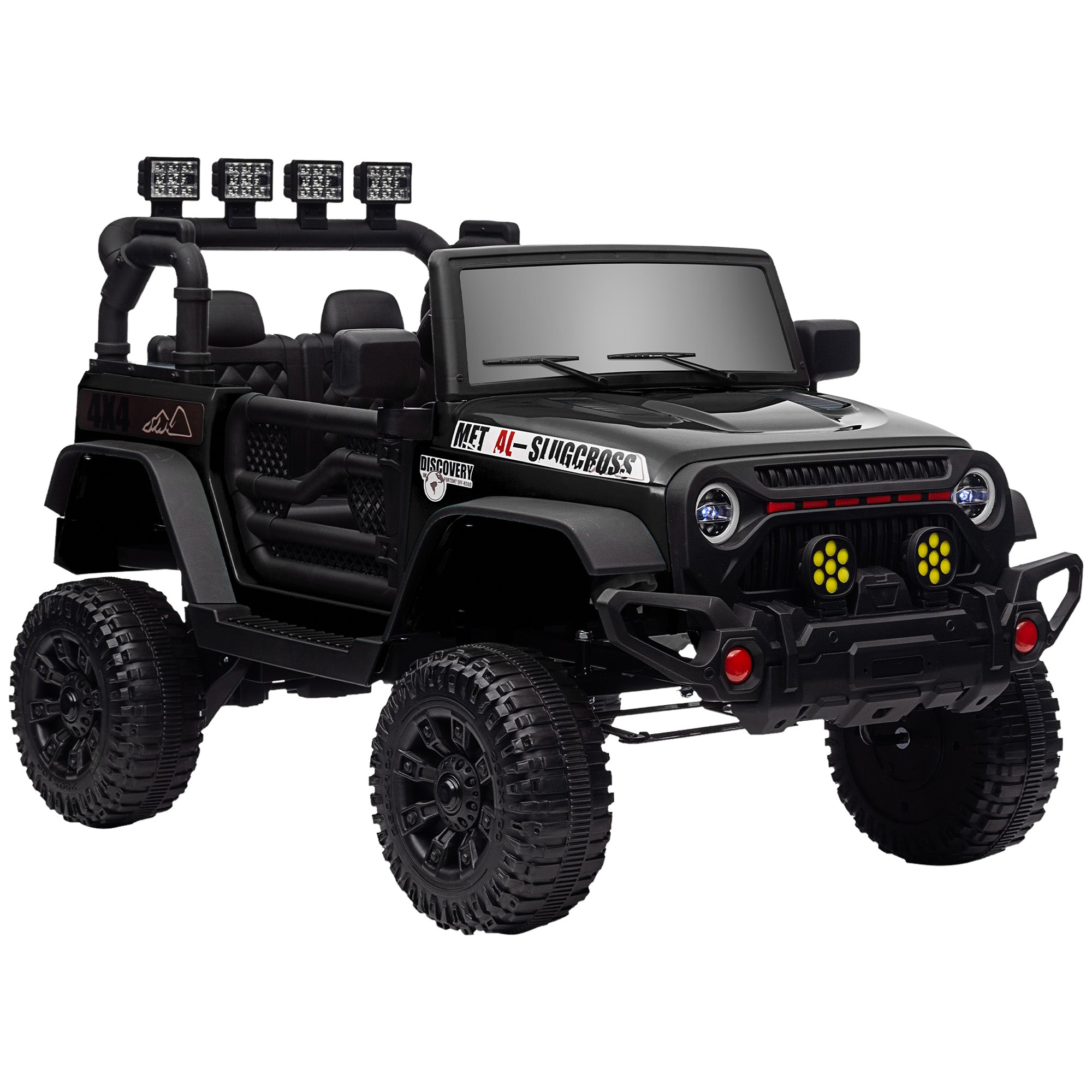 Kids Electric Car for +3 Years Off-Road Battery 12V Electric Children's Car with Remote Control Shock Absorbing Wheels Bluetooth LED Headlights Horn Music Black