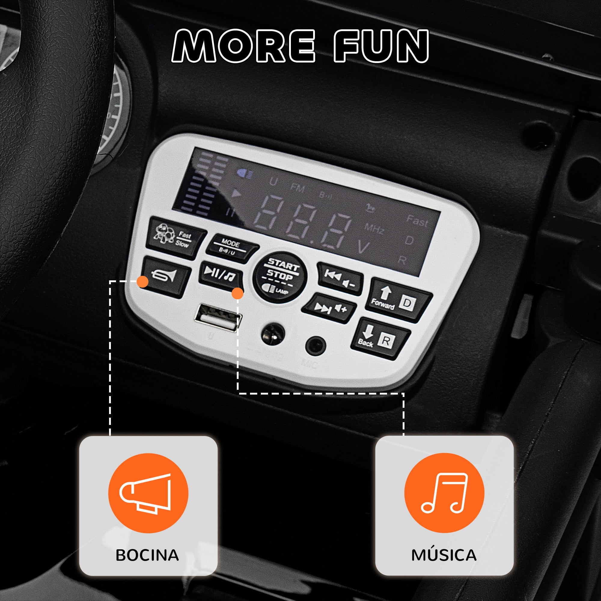 Kids Electric Car for +3 Years Off-Road Battery 12V Electric Children's Car with Remote Control Shock Absorbing Wheels Bluetooth LED Headlights Horn Music Black