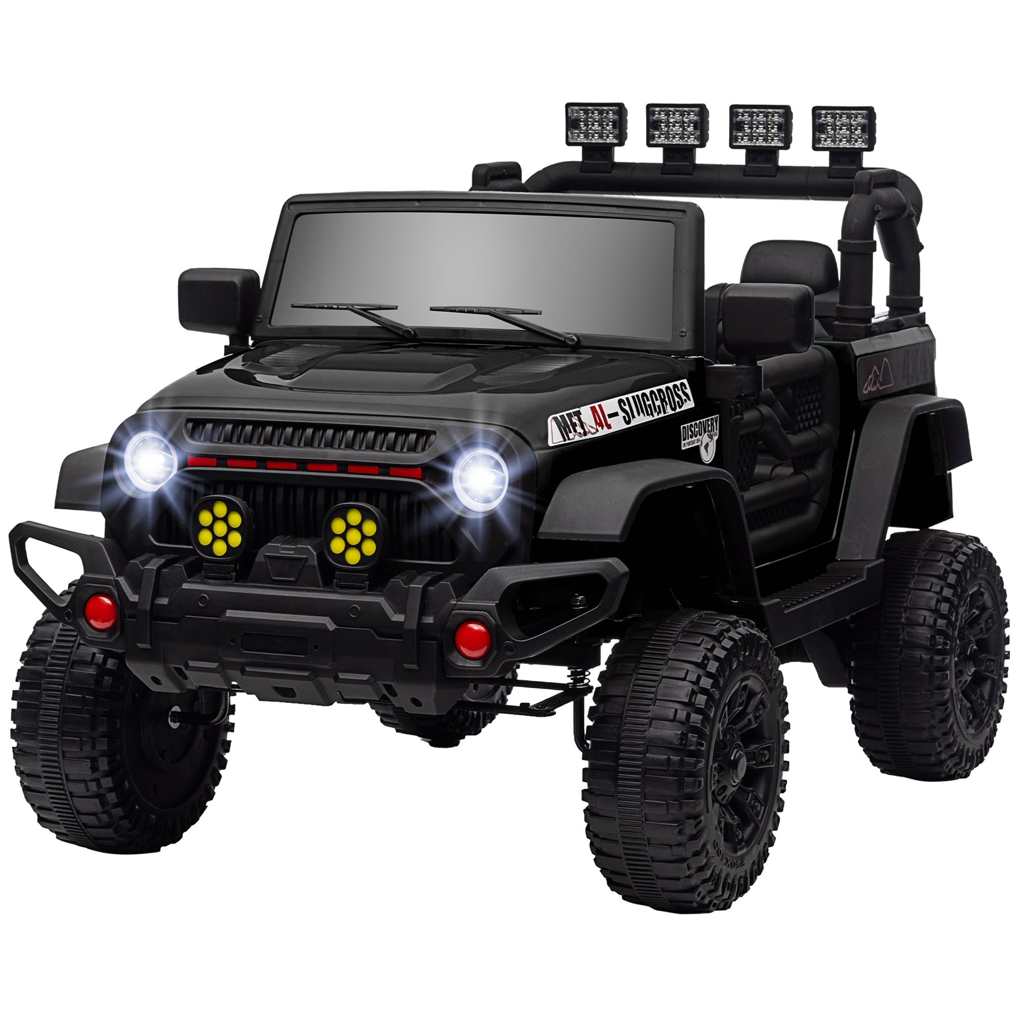 Kids Electric Car for +3 Years Off-Road Battery 12V Electric Children's Car with Remote Control Shock Absorbing Wheels Bluetooth LED Headlights Horn Music Black