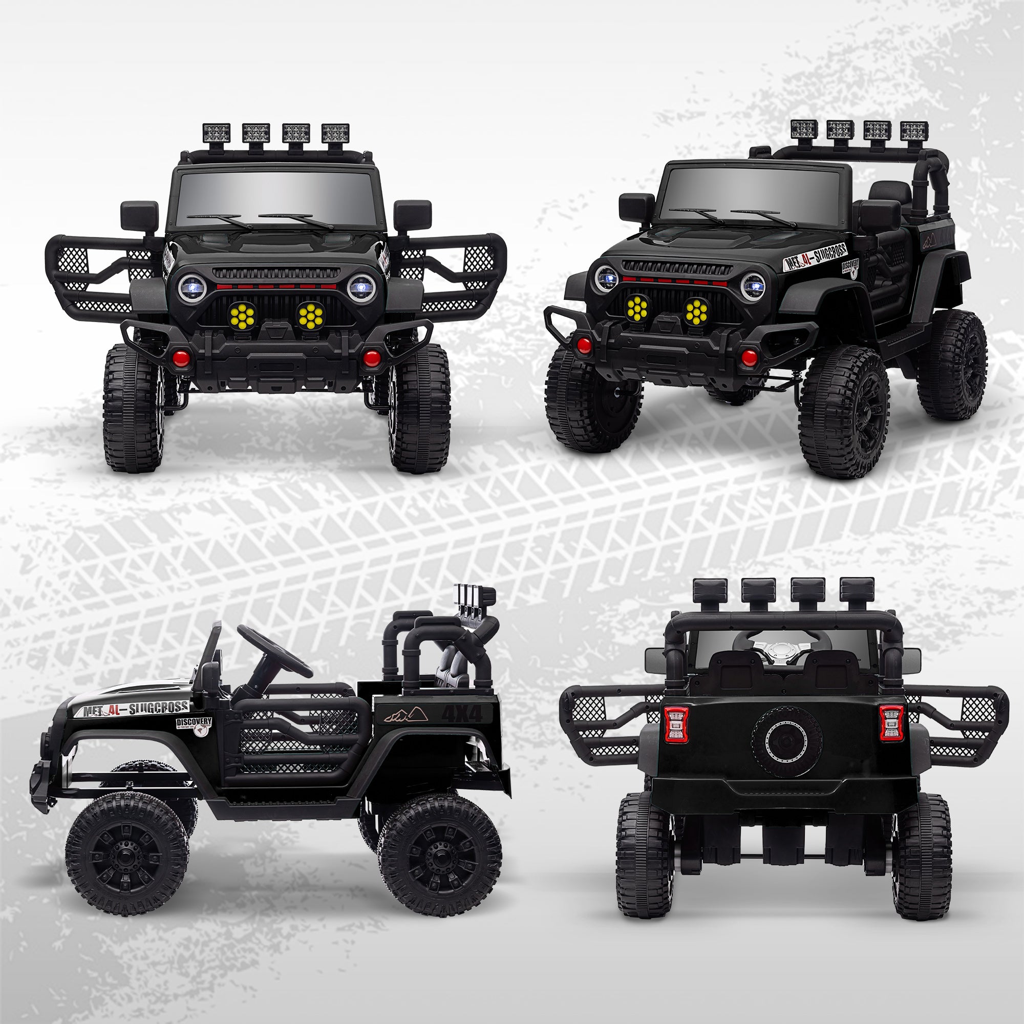 Kids Electric Car for +3 Years Off-Road Battery 12V Electric Children's Car with Remote Control Shock Absorbing Wheels Bluetooth LED Headlights Horn Music Black