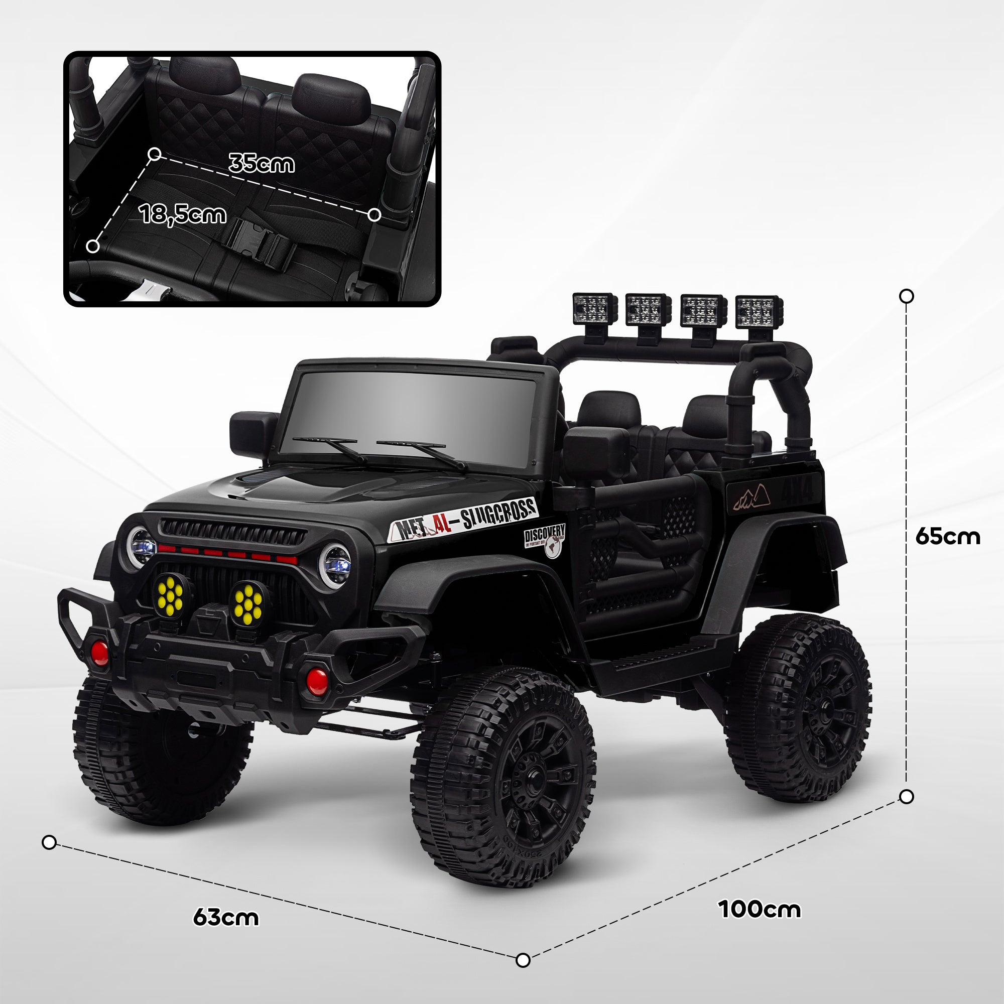 Kids Electric Car for +3 Years Off-Road Battery 12V Electric Children's Car with Remote Control Shock Absorbing Wheels Bluetooth LED Headlights Horn Music Black